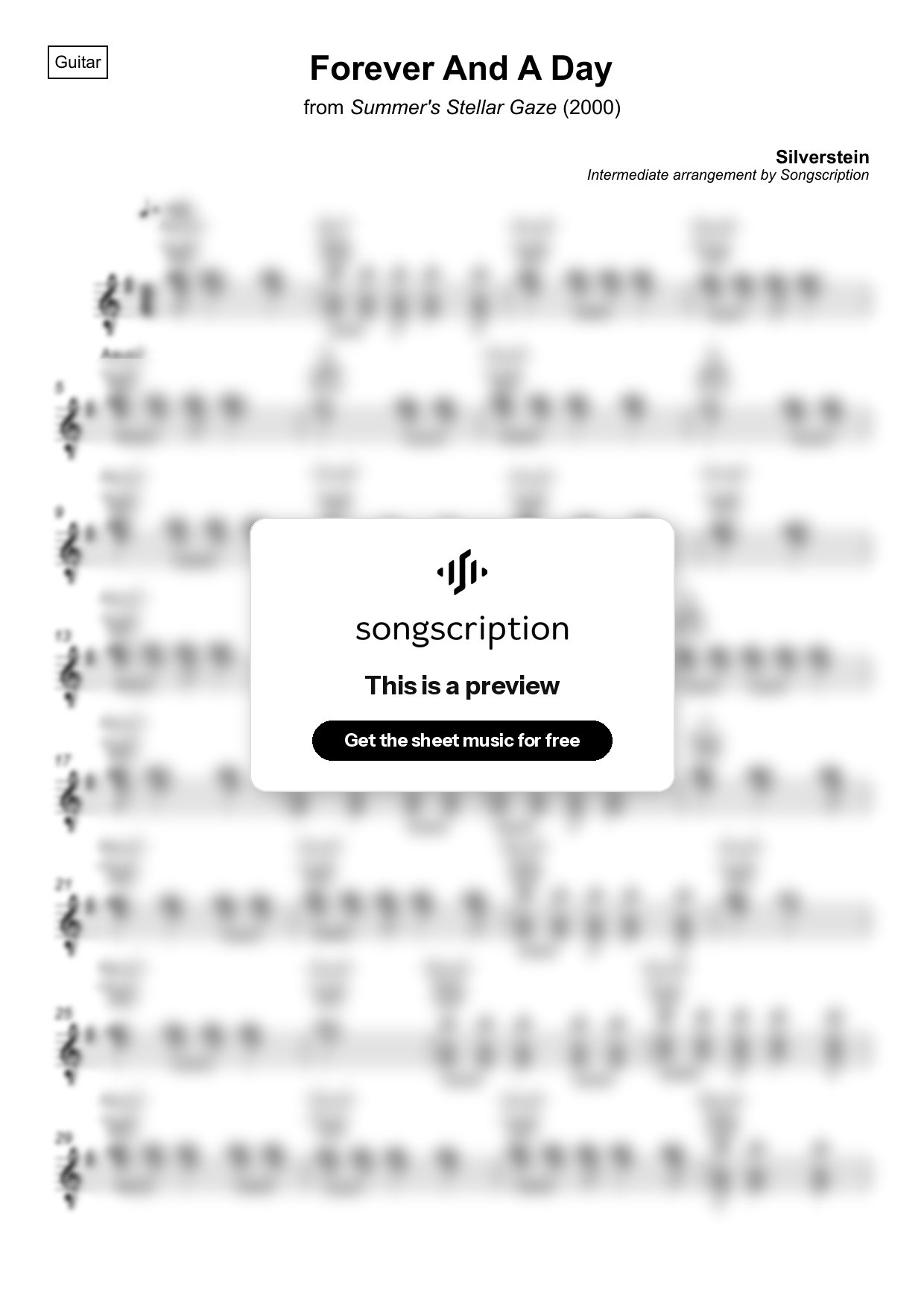 Intermediate Acoustic Guitar Sheet Music for "Forever And A Day" by Silverstein