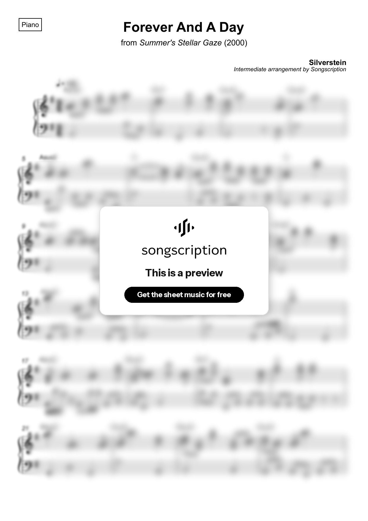 Intermediate Piano Sheet Music for "Forever And A Day" by Silverstein