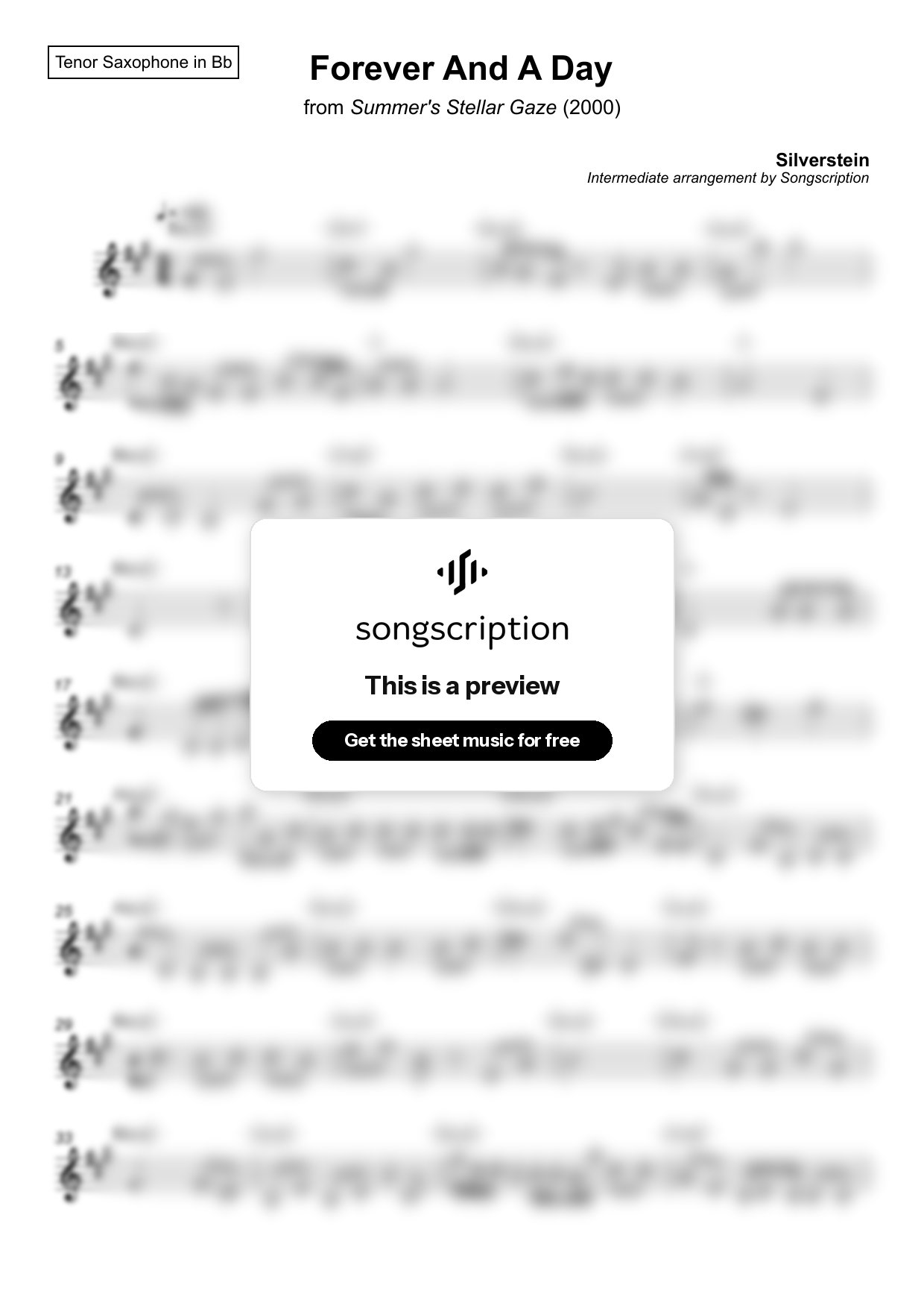 Intermediate Tenor Sax Sheet Music for "Forever And A Day" by Silverstein