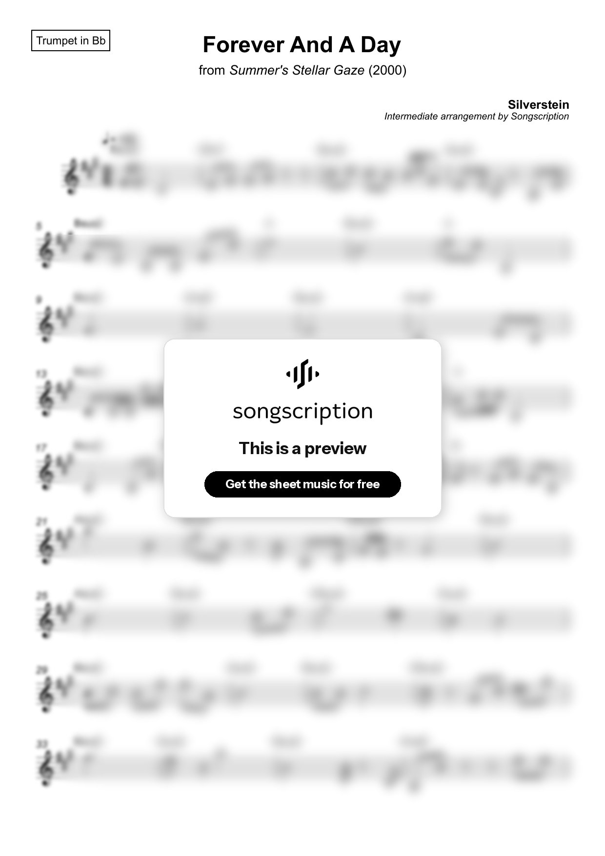 Intermediate Trumpet Sheet Music for "Forever And A Day" by Silverstein