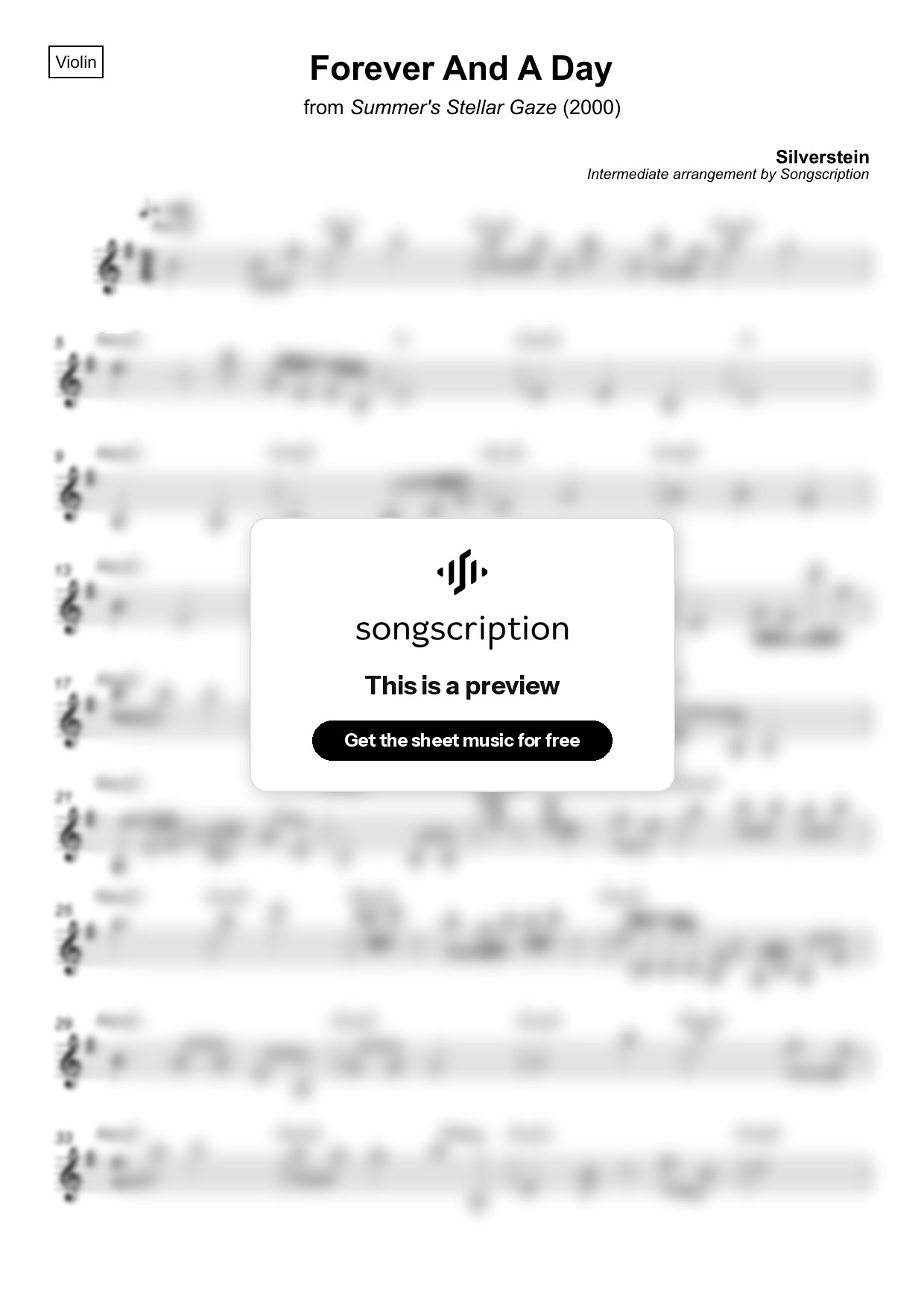 Intermediate Violin Sheet Music for "Forever And A Day" by Silverstein