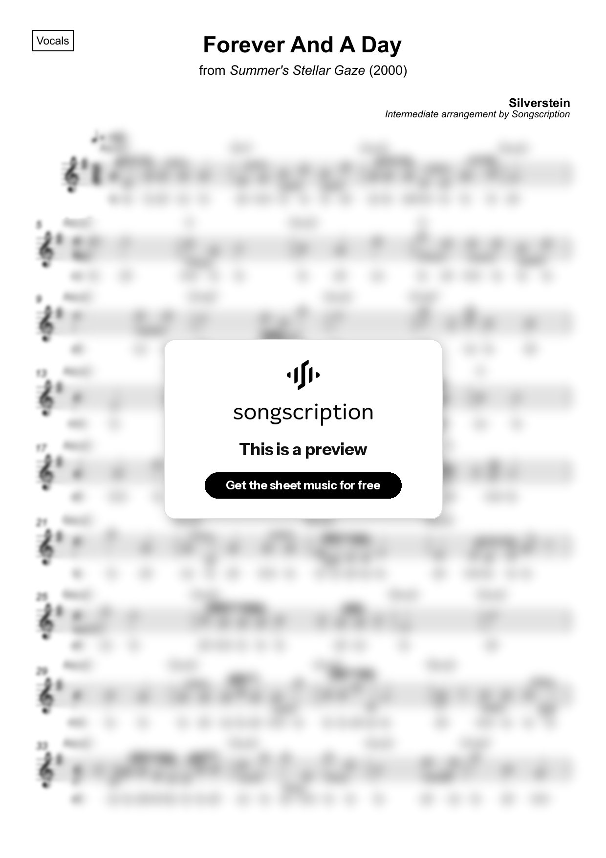 Intermediate Vocals Sheet Music for "Forever And A Day" by Silverstein