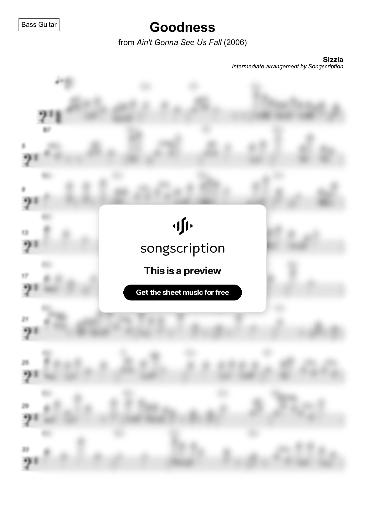 Intermediate Bass Guitar Sheet Music for "Goodness" by Sizzla