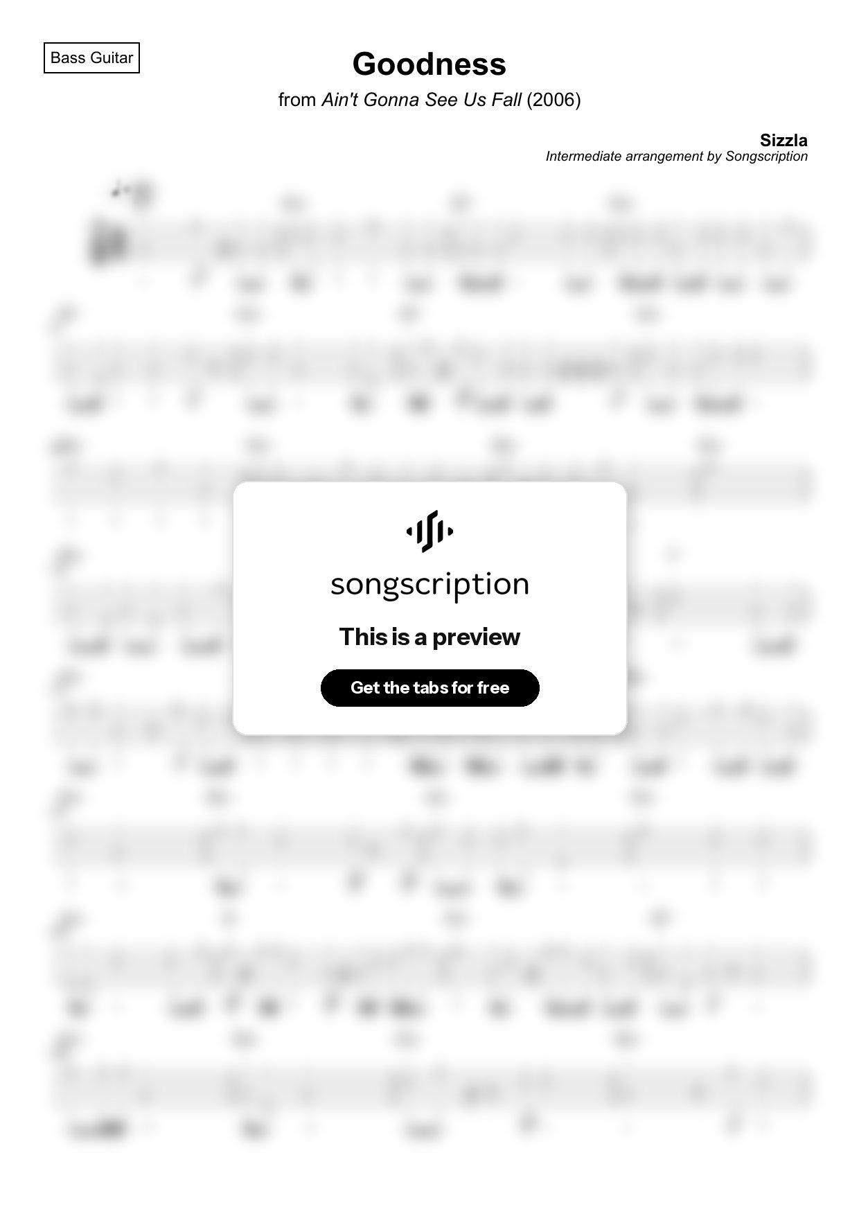 Intermediate Bass Guitar Tabs for "Goodness" by Sizzla
