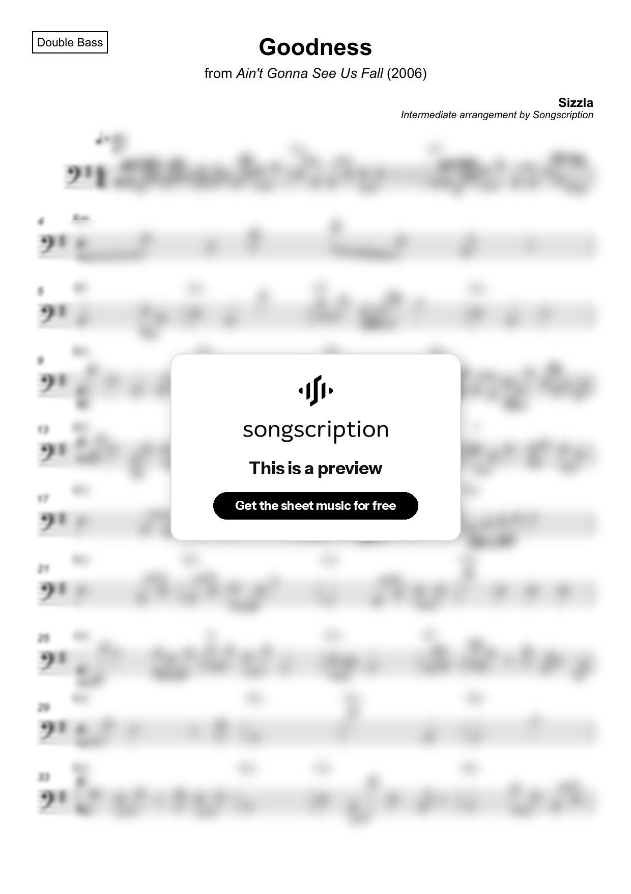 Intermediate Double Bass Sheet Music for "Goodness" by Sizzla