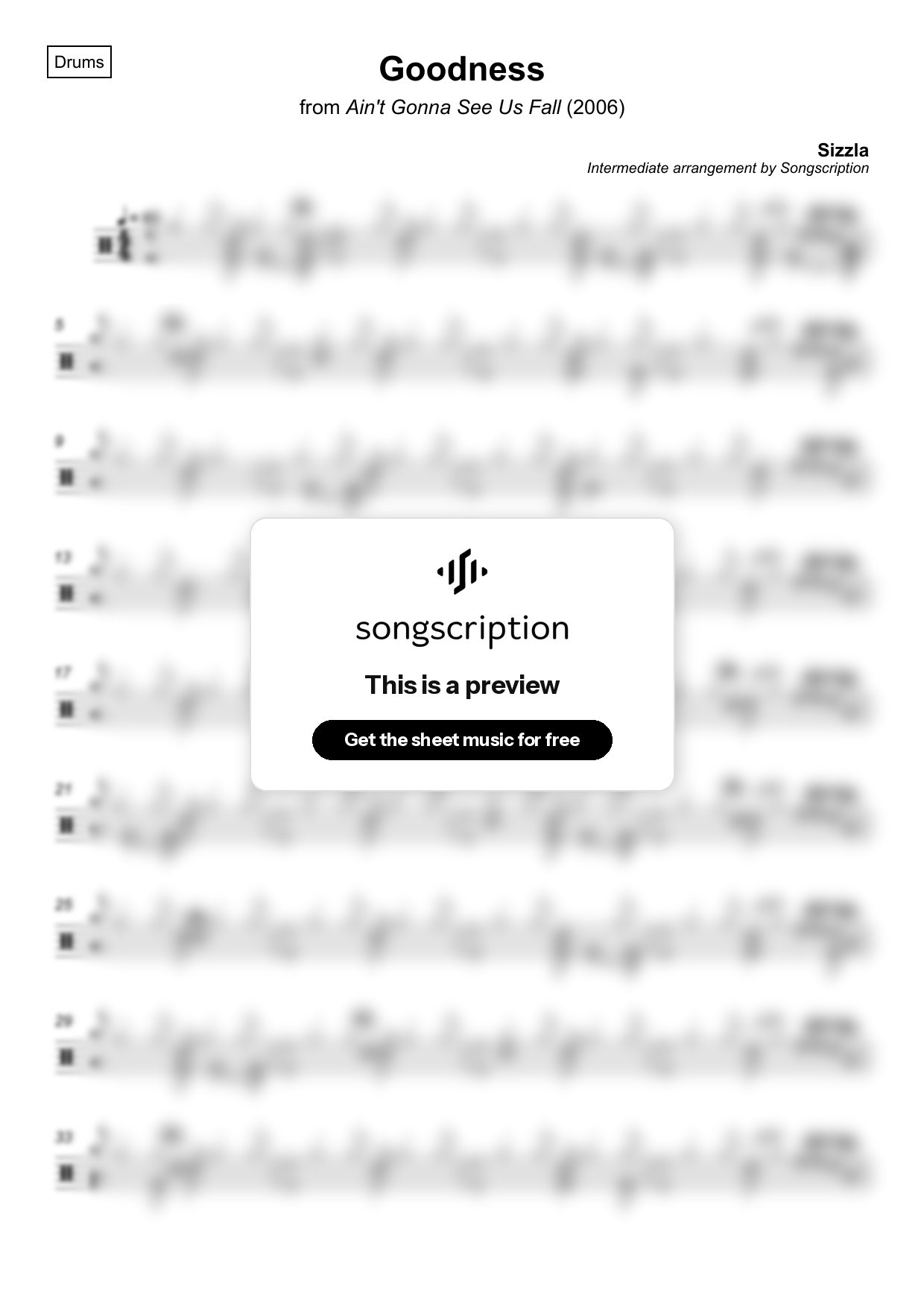 Intermediate Drums Sheet Music for "Goodness" by Sizzla