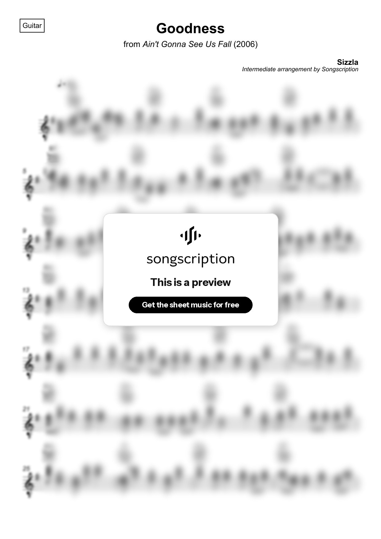 Intermediate Acoustic Guitar Sheet Music for "Goodness" by Sizzla