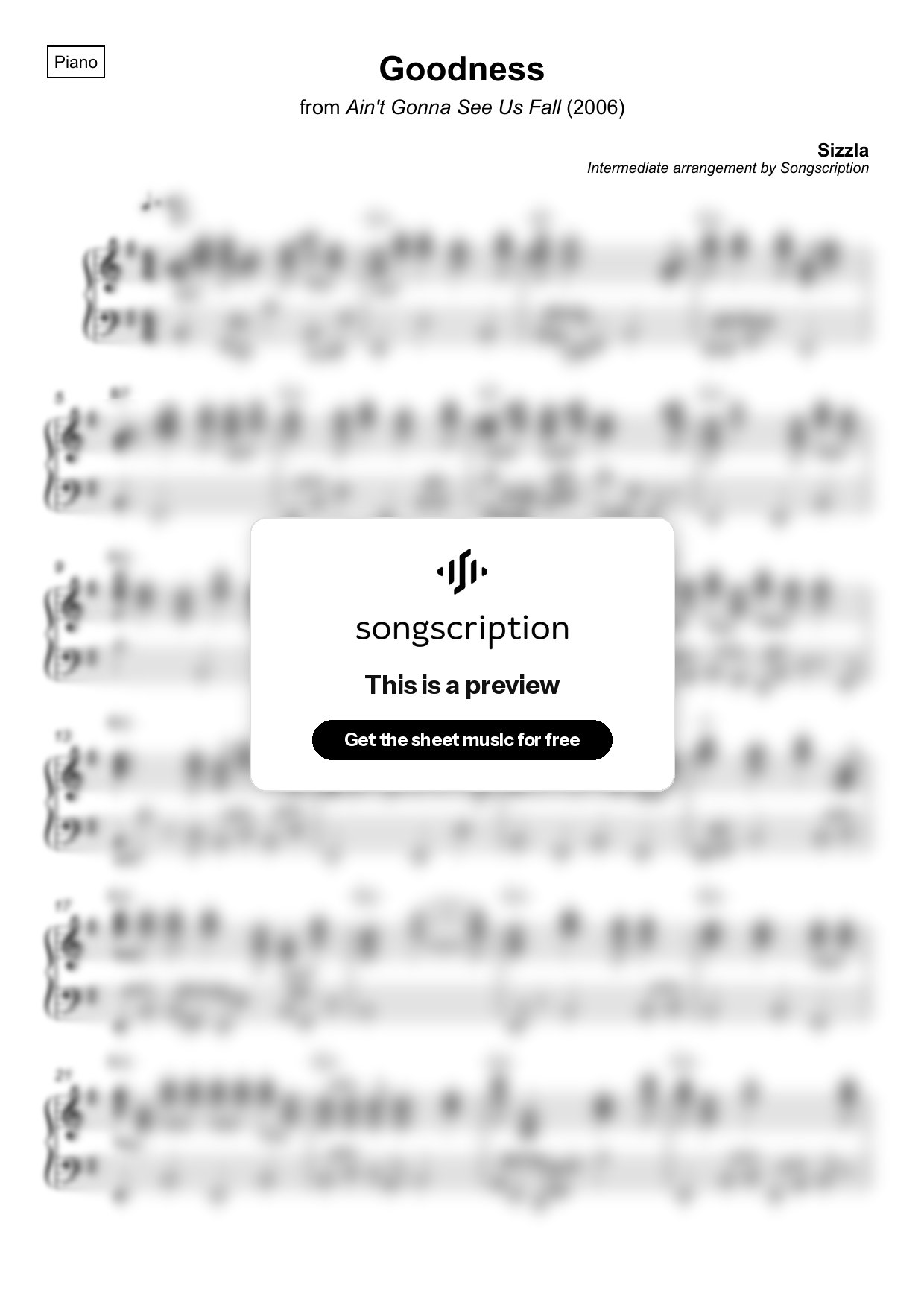 Intermediate Piano Sheet Music for "Goodness" by Sizzla