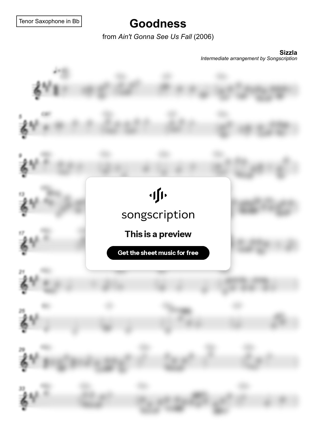 Intermediate Tenor Sax Sheet Music for "Goodness" by Sizzla