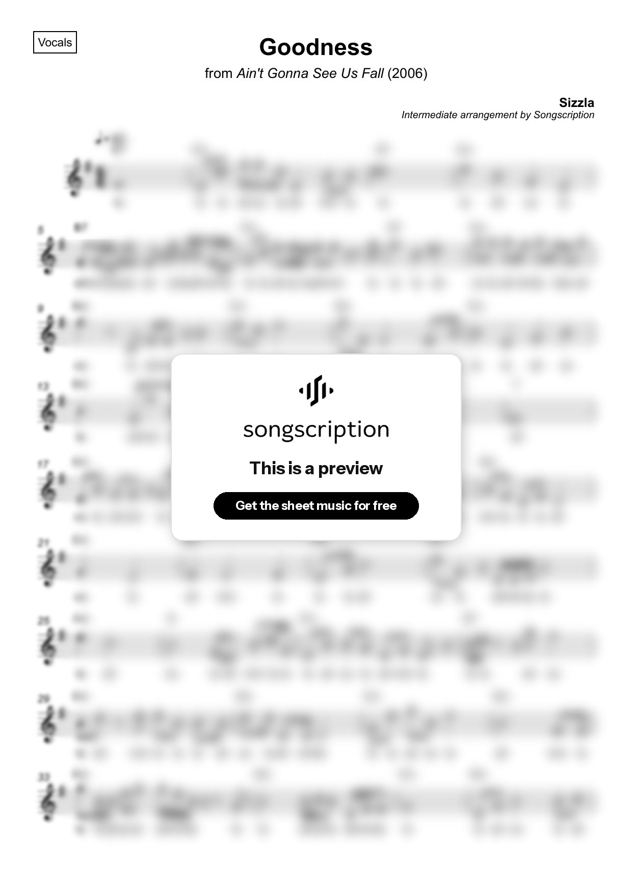 Intermediate Vocals Sheet Music for "Goodness" by Sizzla