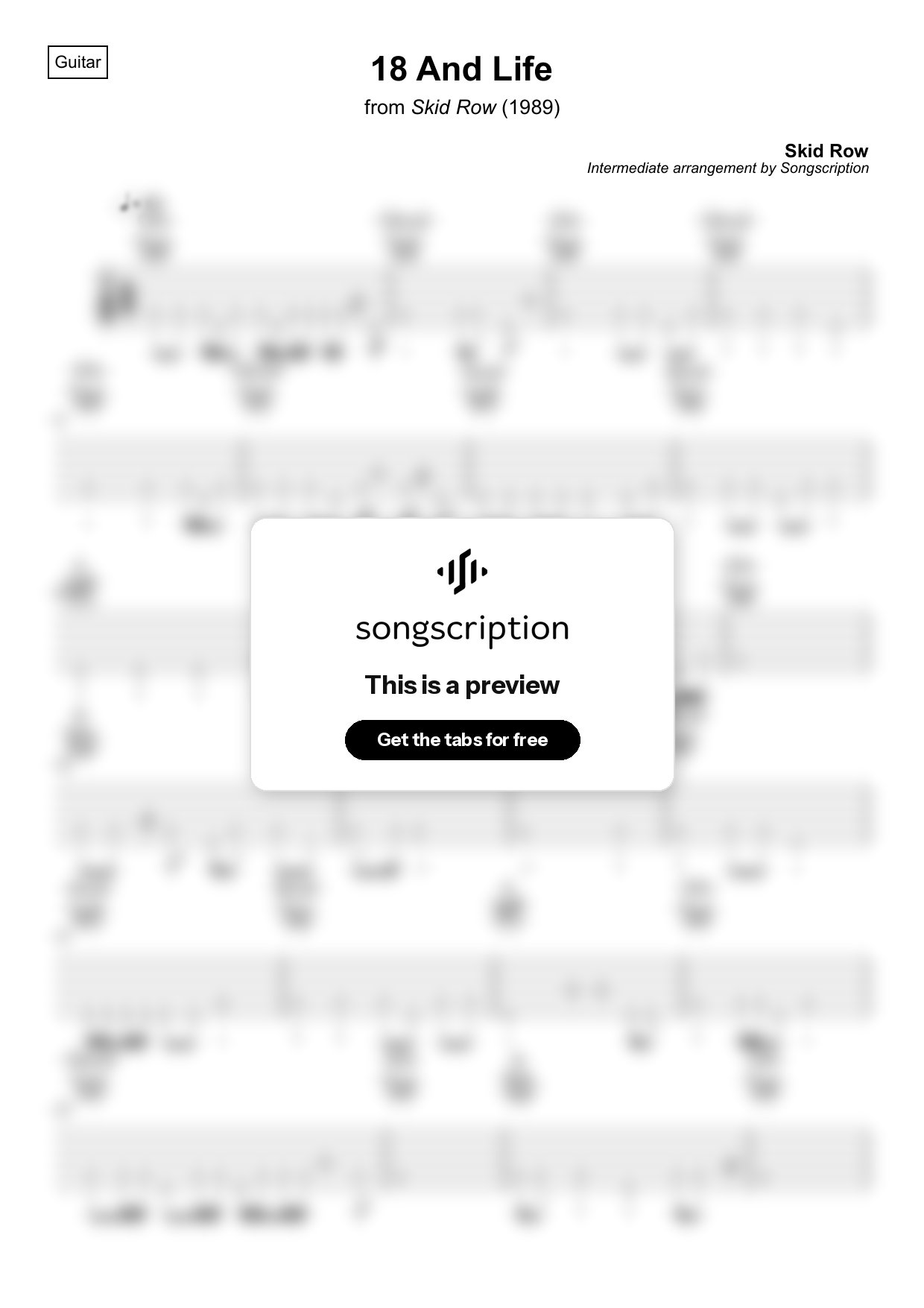 Intermediate Acoustic Guitar Tabs for "18 And Life" by Skid Row