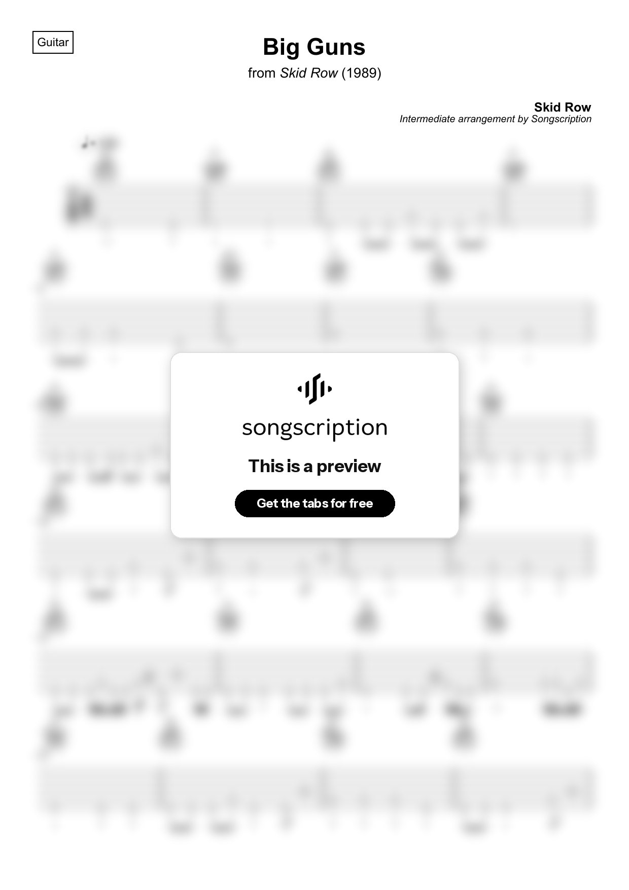 Intermediate Acoustic Guitar Tabs for "Big Guns" by Skid Row