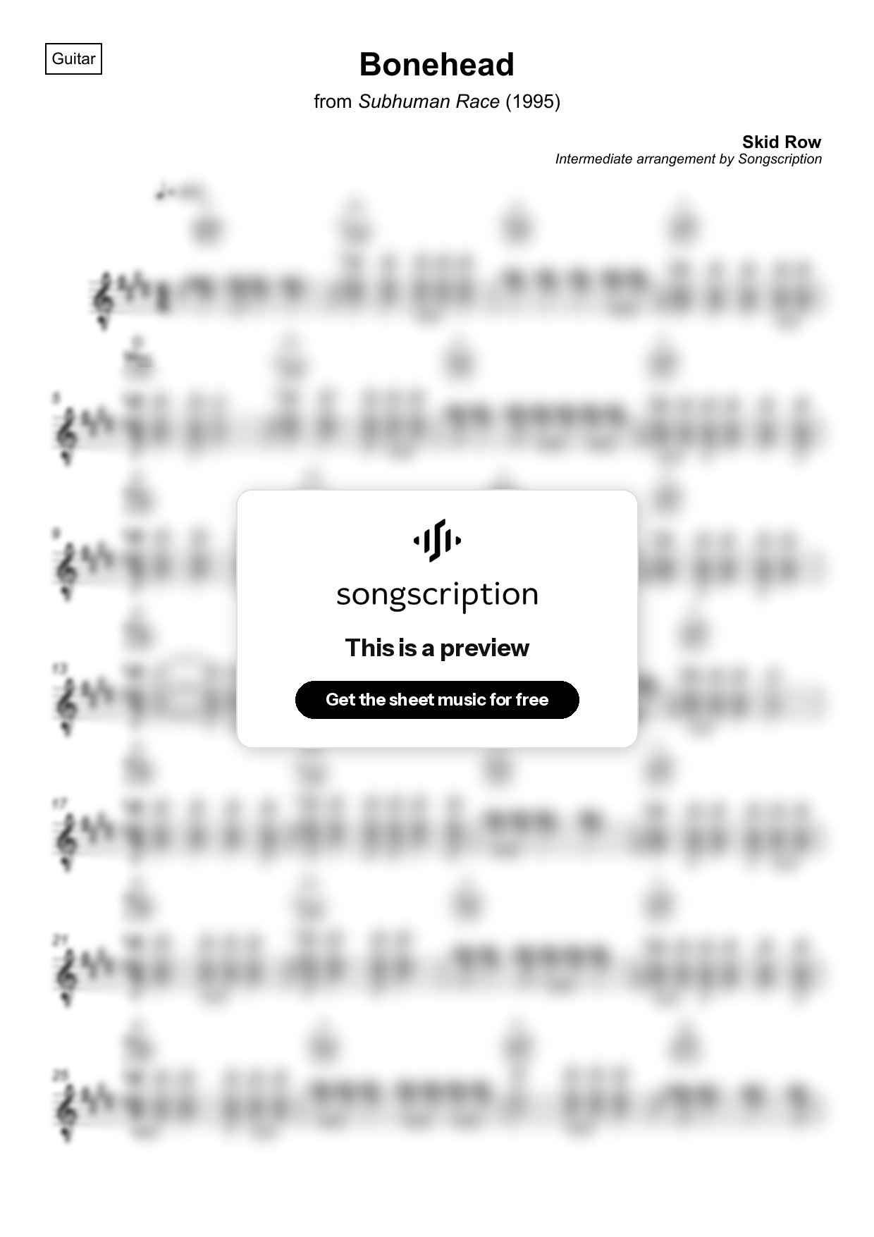 Intermediate Acoustic Guitar Sheet Music for "Bonehead" by Skid Row