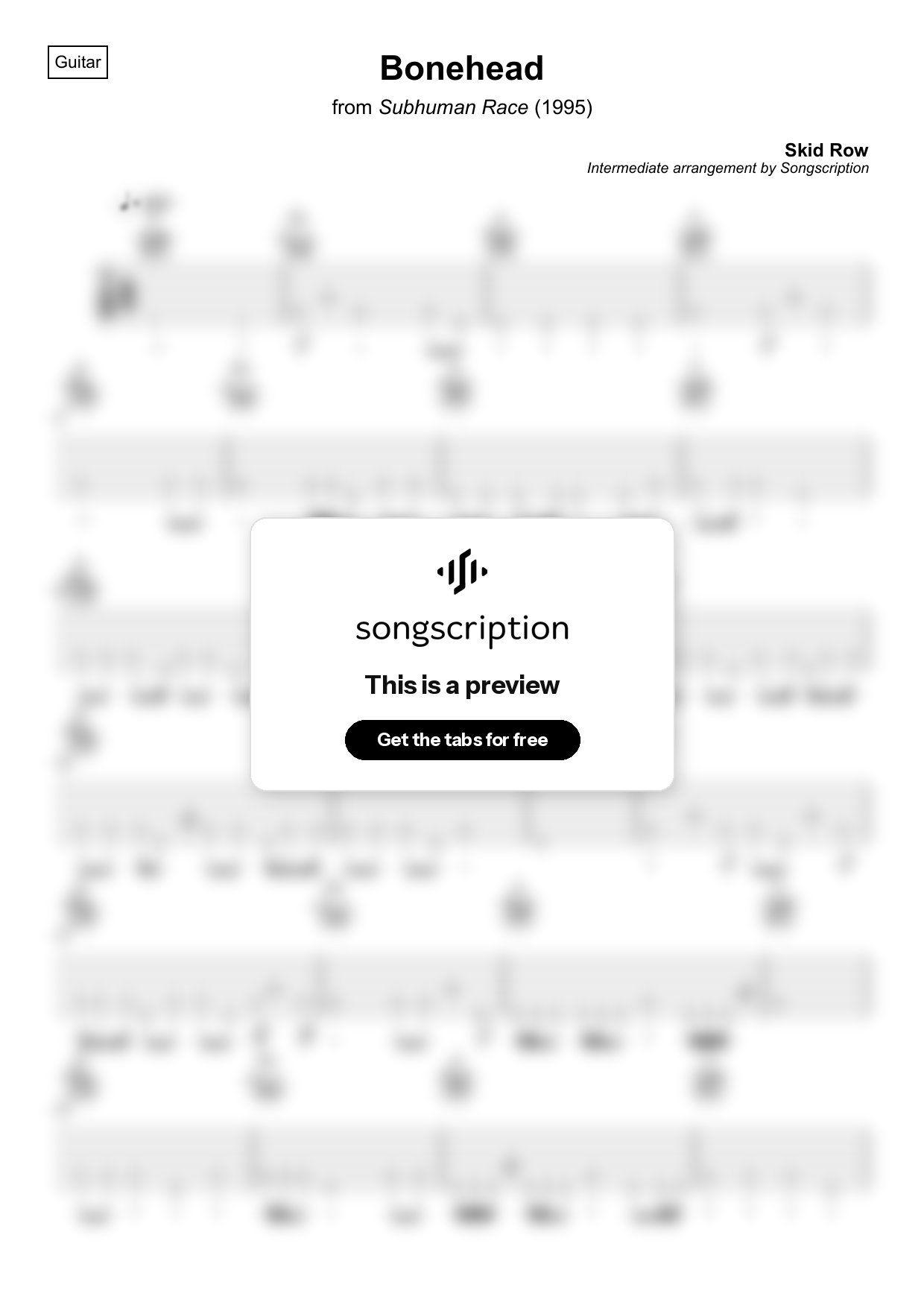 Intermediate Acoustic Guitar Tabs for "Bonehead" by Skid Row