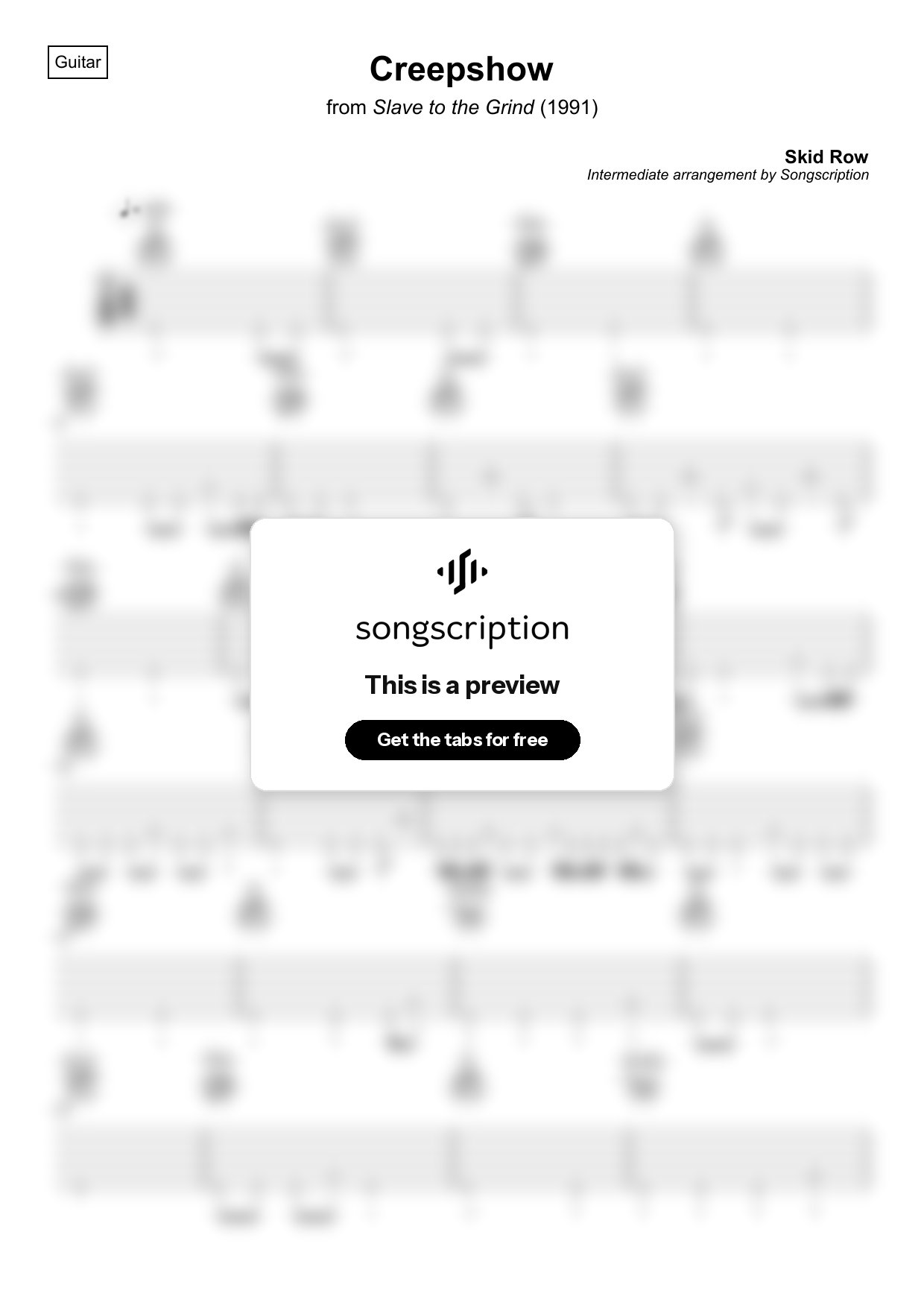 Intermediate Acoustic Guitar Tabs for "Creepshow" by Skid Row