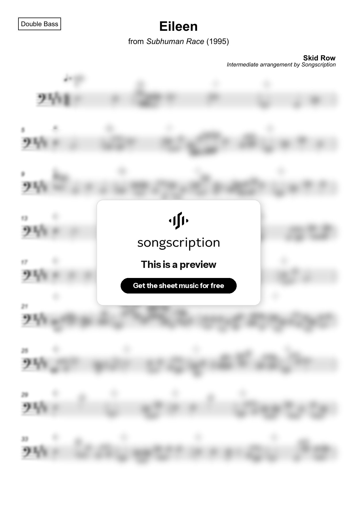 Intermediate Double Bass Sheet Music for "Eileen" by Skid Row
