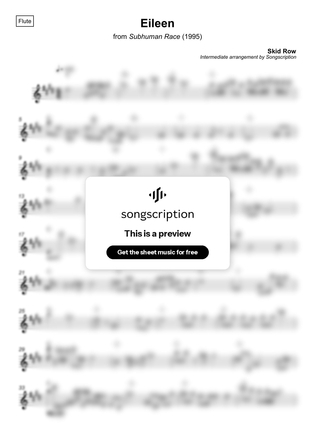 Intermediate Flute Sheet Music for "Eileen" by Skid Row