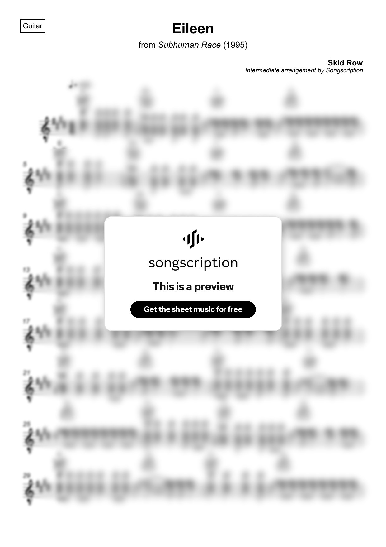 Intermediate Acoustic Guitar Sheet Music for "Eileen" by Skid Row