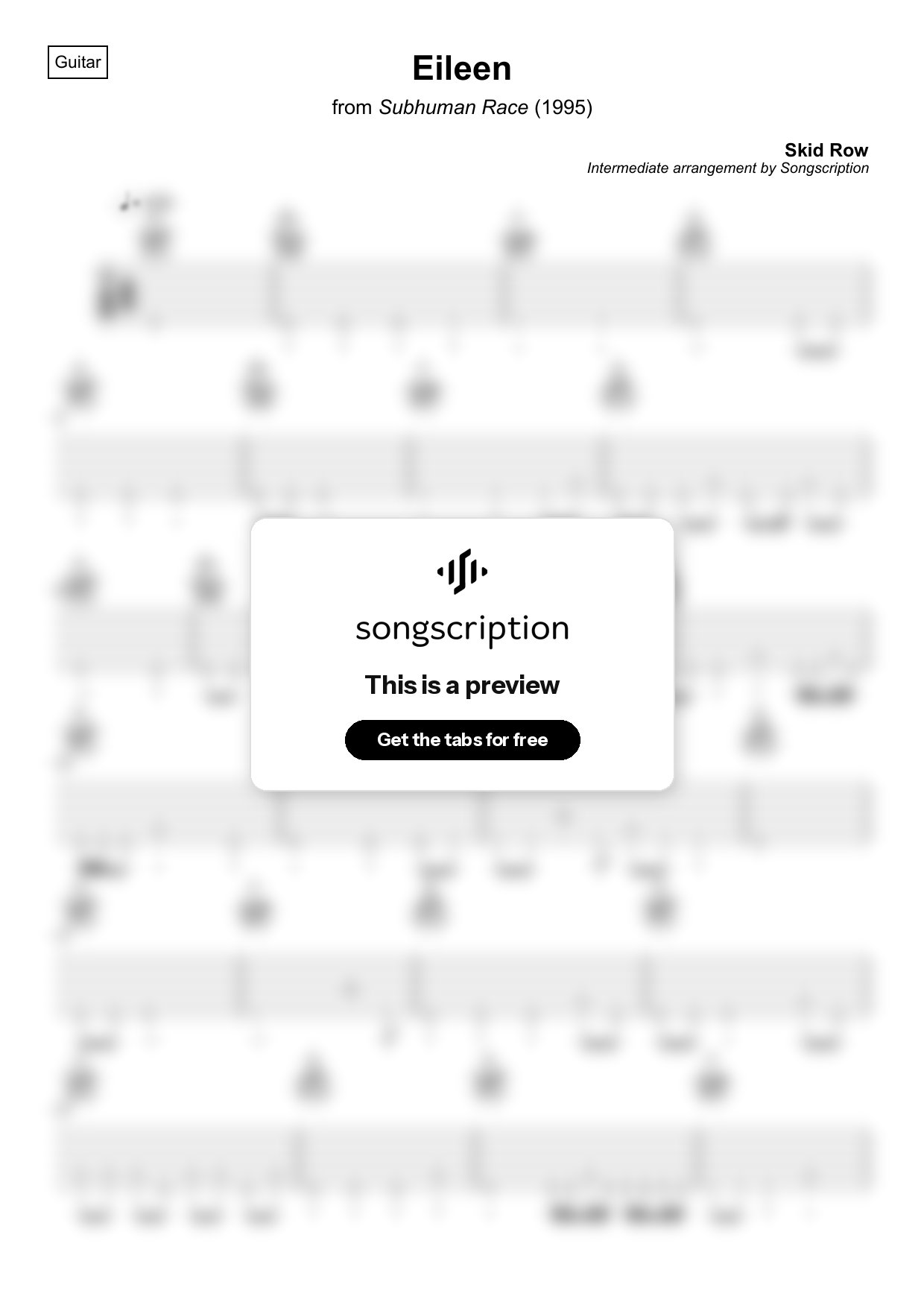 Intermediate Acoustic Guitar Tabs for "Eileen" by Skid Row
