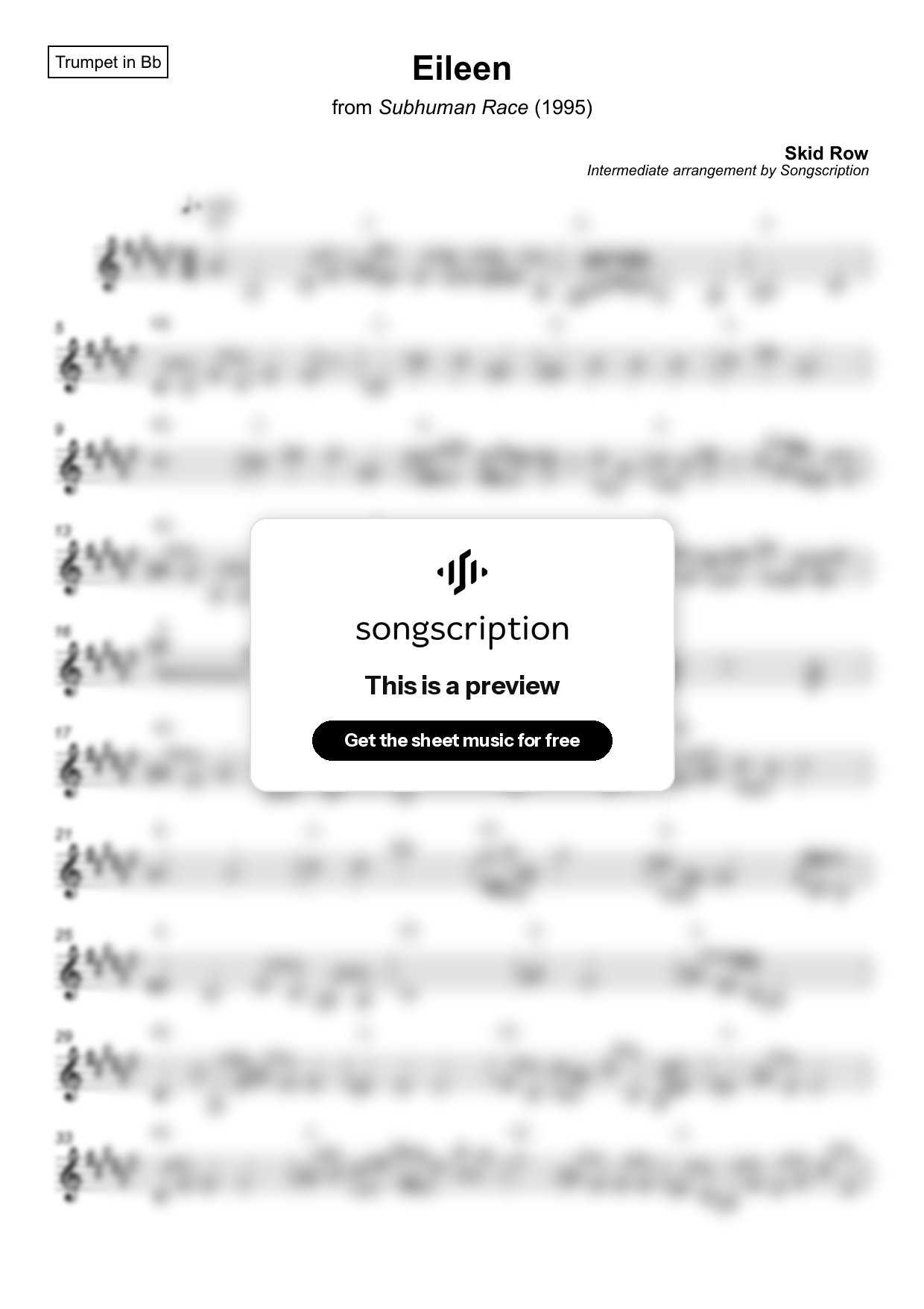 Intermediate Trumpet Sheet Music for "Eileen" by Skid Row