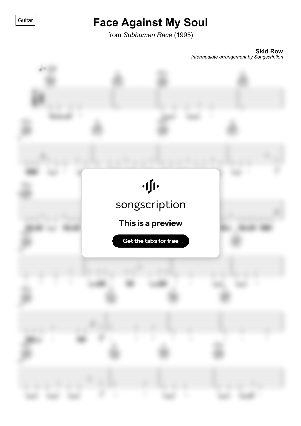 Intermediate Acoustic Guitar Tabs for "Face Against My Soul" by Skid Row