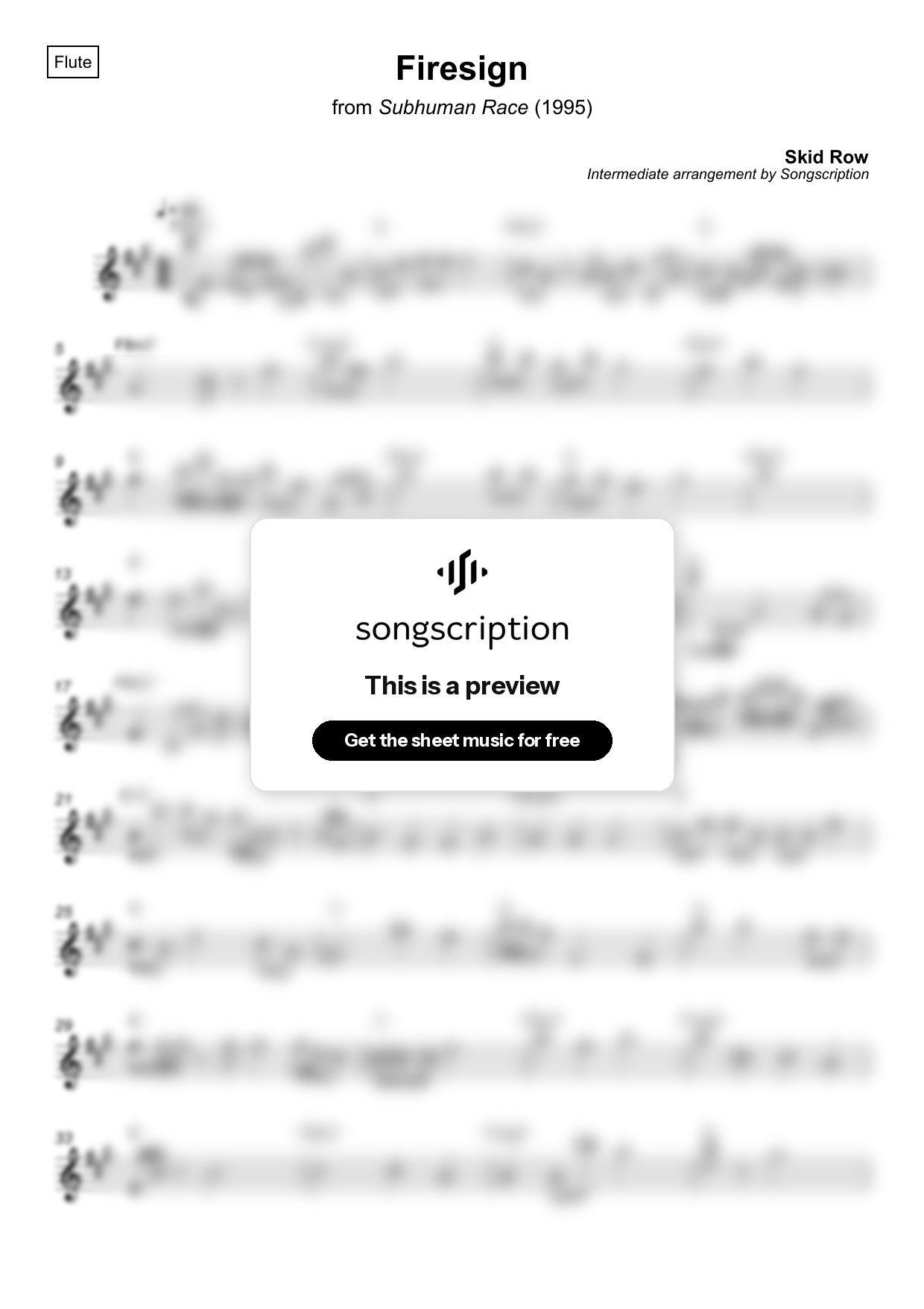 Intermediate Flute Sheet Music for "Firesign" by Skid Row