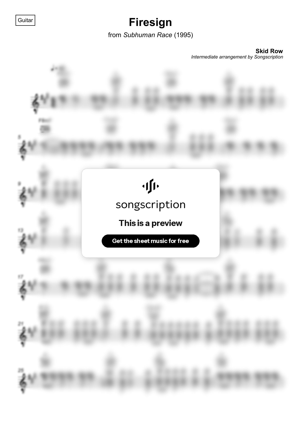 Intermediate Acoustic Guitar Sheet Music for "Firesign" by Skid Row
