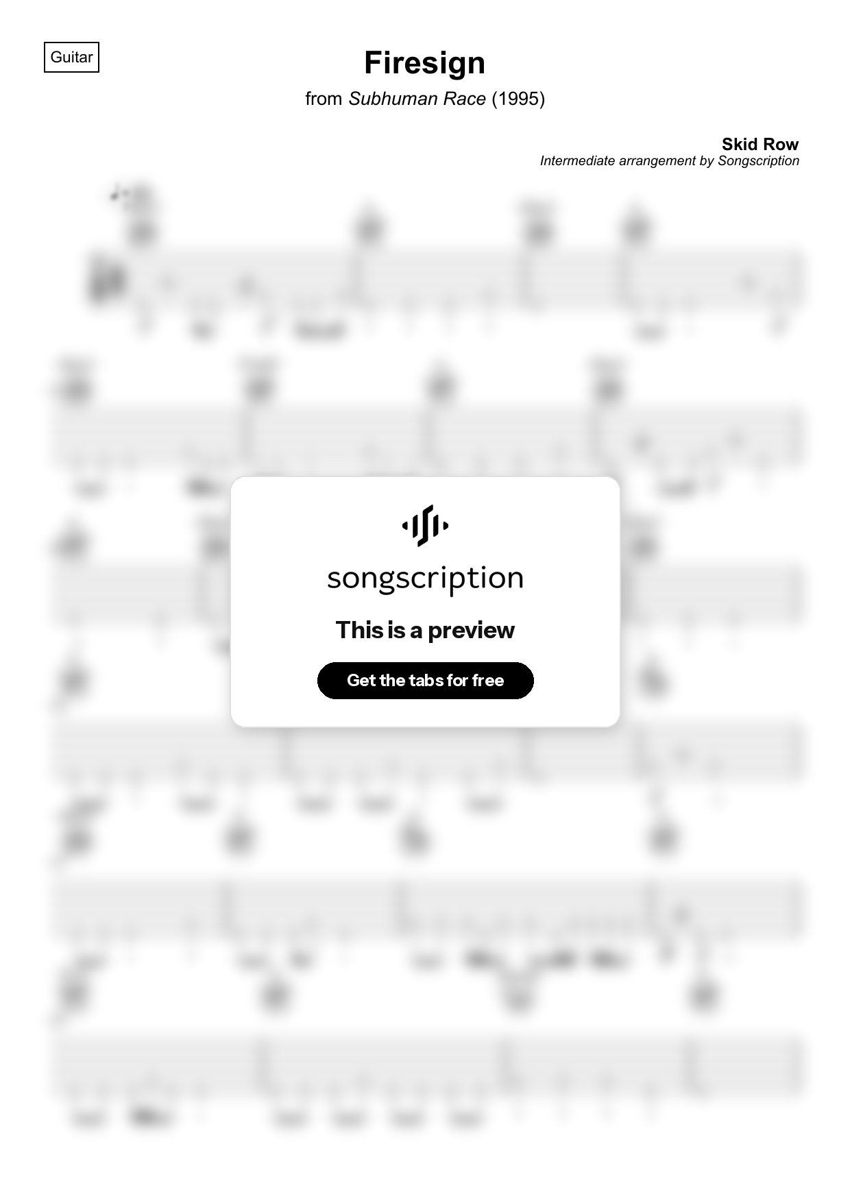 Intermediate Acoustic Guitar Tabs for "Firesign" by Skid Row