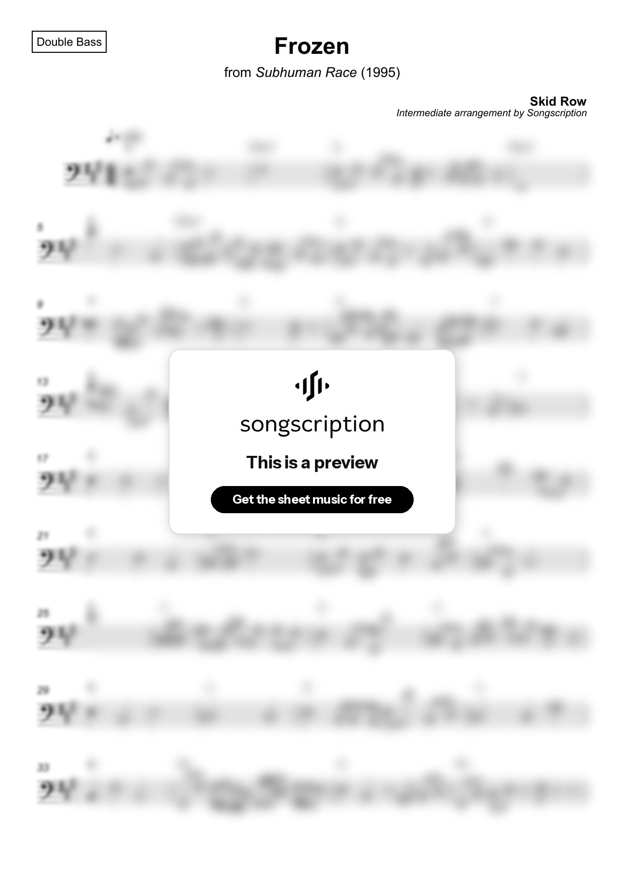 Intermediate Double Bass Sheet Music for "Frozen" by Skid Row
