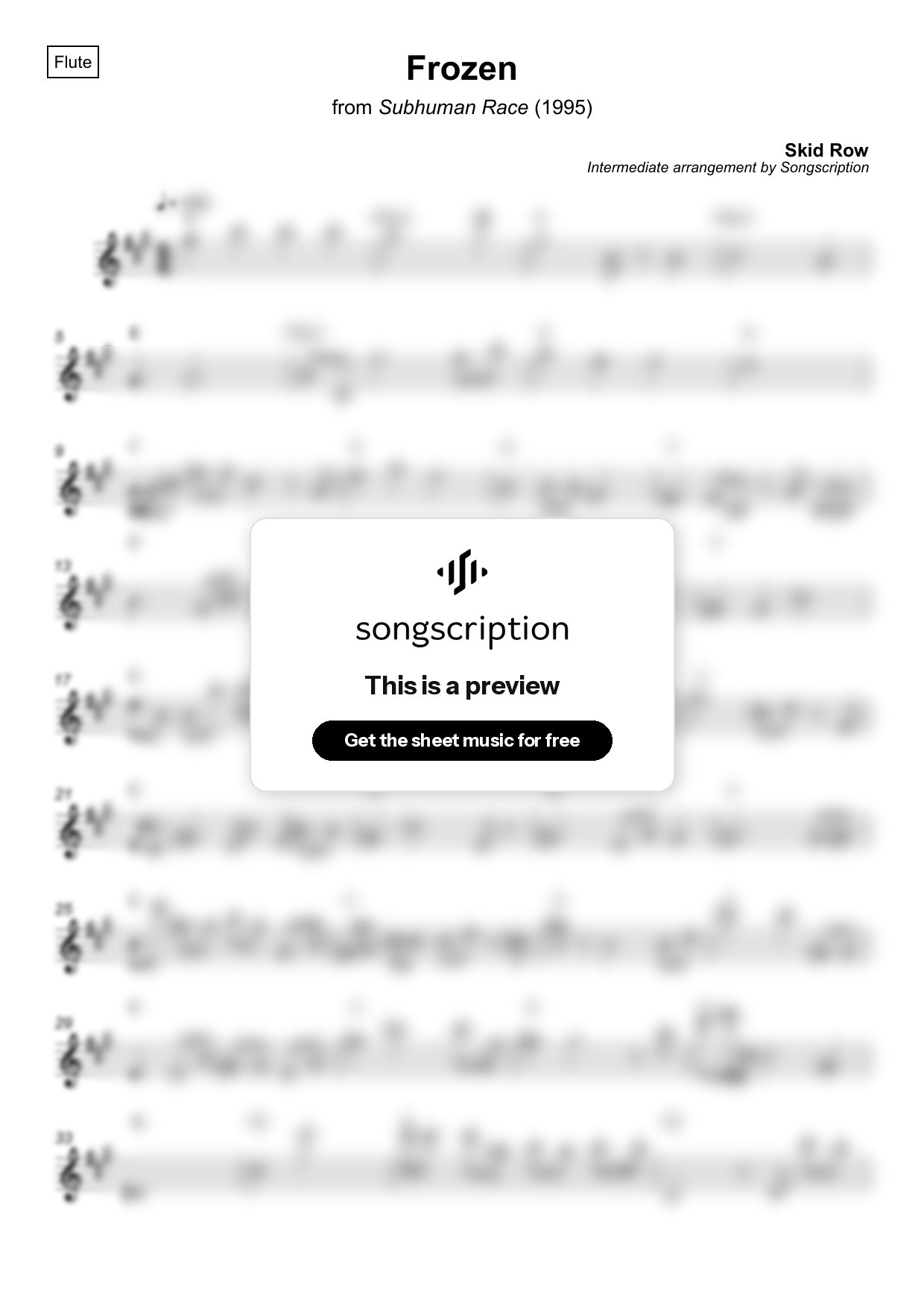 Intermediate Flute Sheet Music for "Frozen" by Skid Row