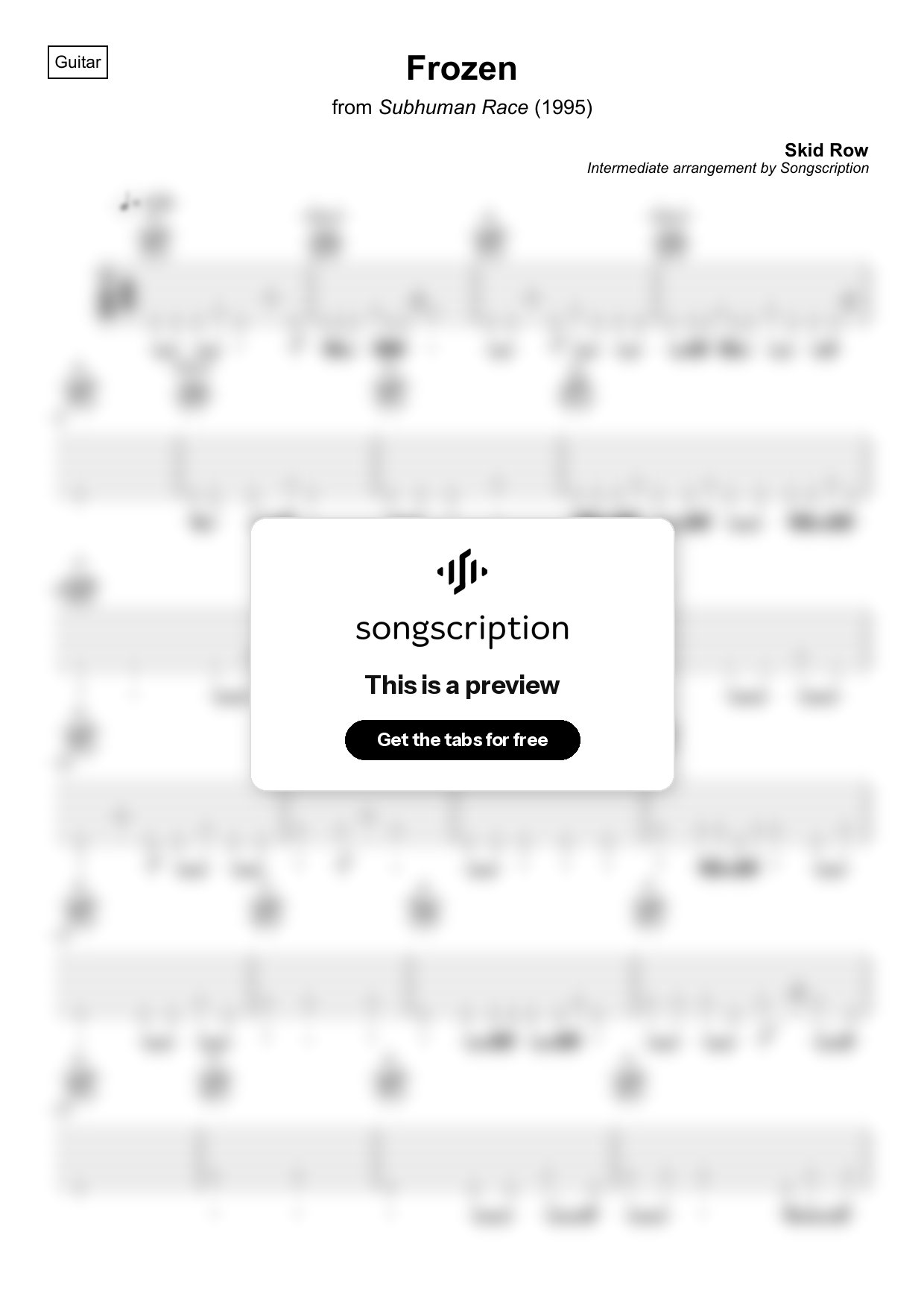 Intermediate Acoustic Guitar Tabs for "Frozen" by Skid Row
