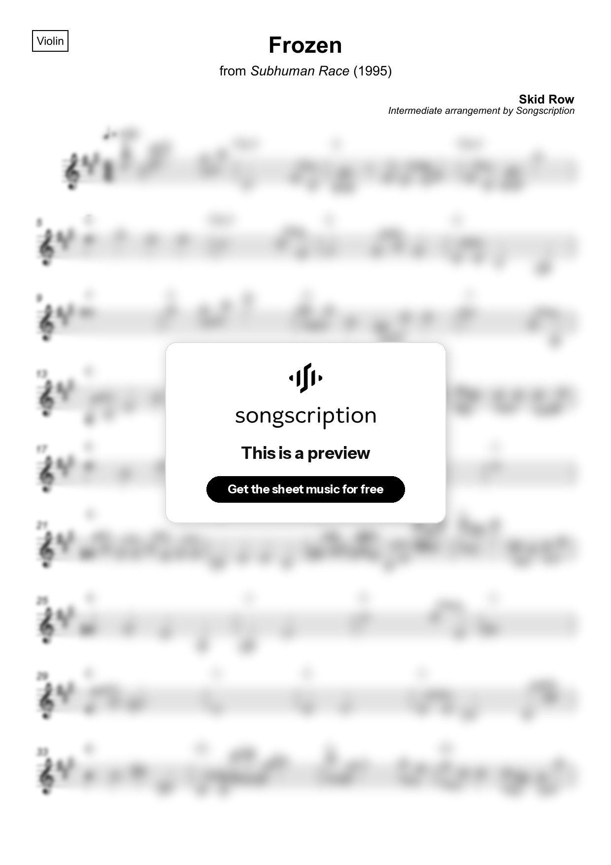 Intermediate Violin Sheet Music for "Frozen" by Skid Row