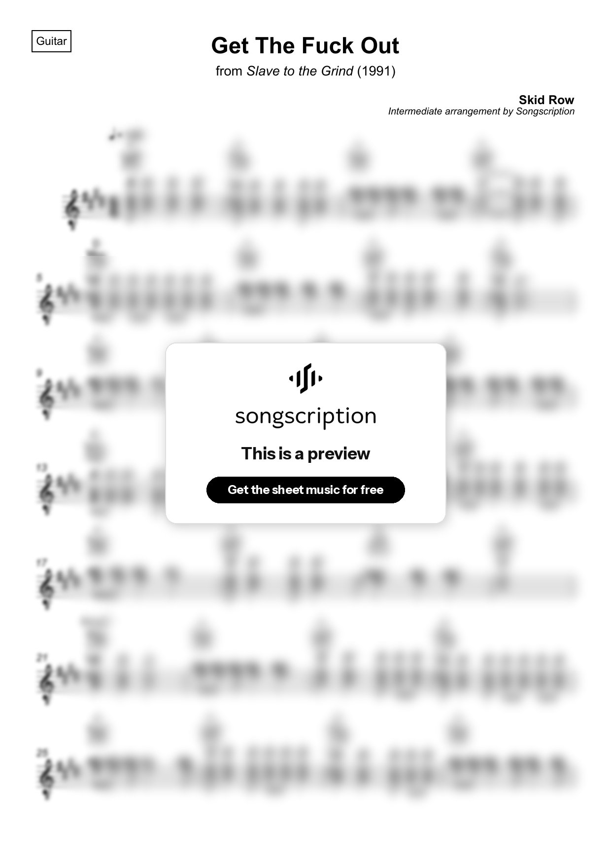 Intermediate Acoustic Guitar Sheet Music for "Get The Fuck Out" by Skid Row
