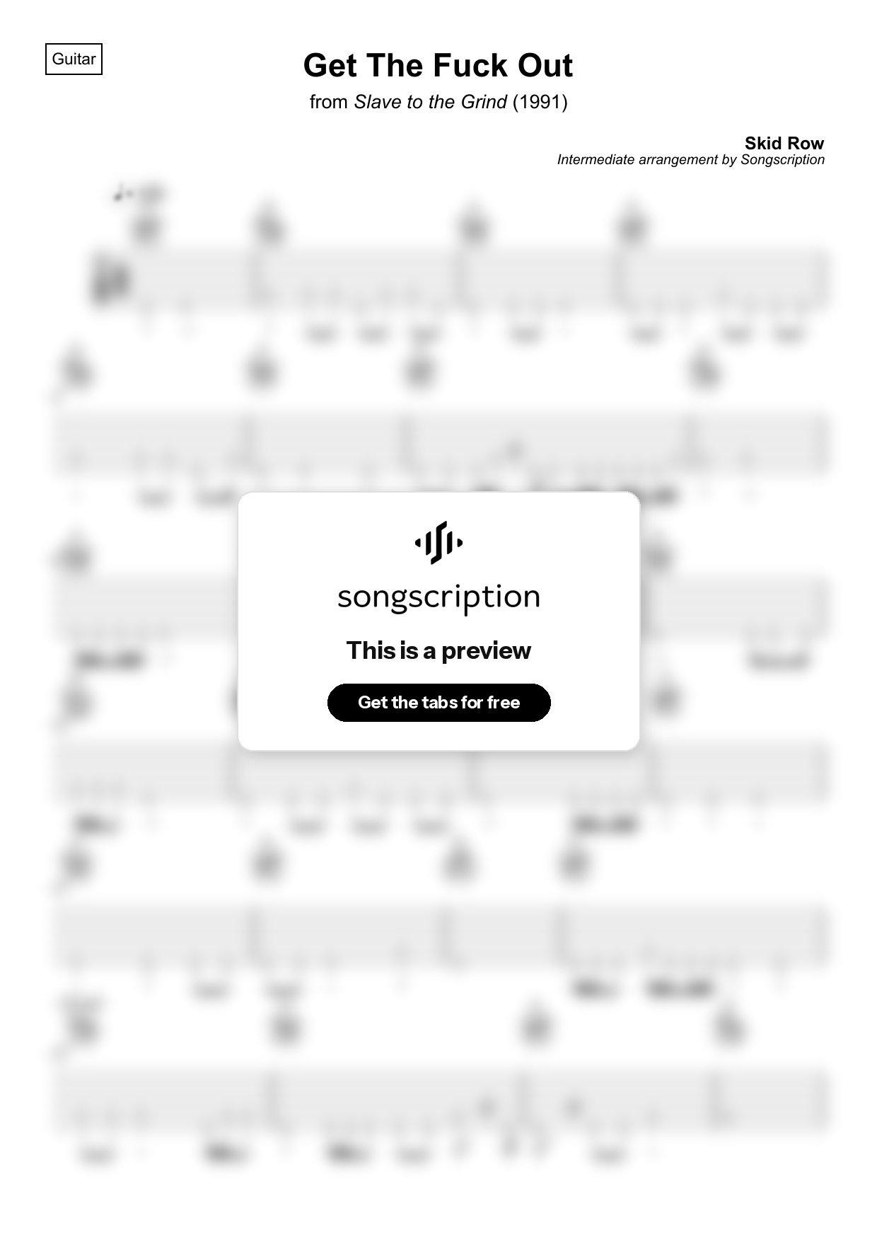 Intermediate Acoustic Guitar Tabs for "Get The Fuck Out" by Skid Row