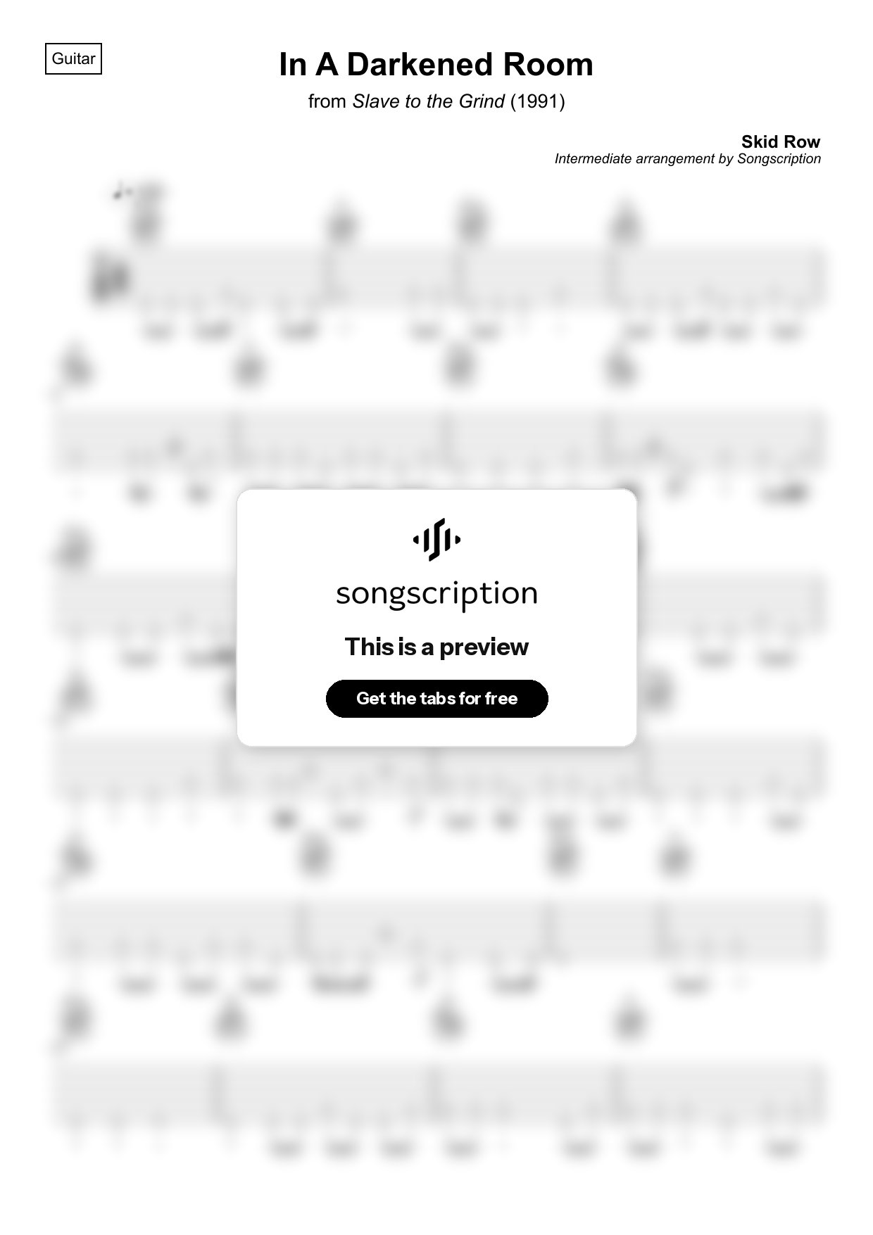Intermediate Acoustic Guitar Tabs for "In A Darkened Room" by Skid Row