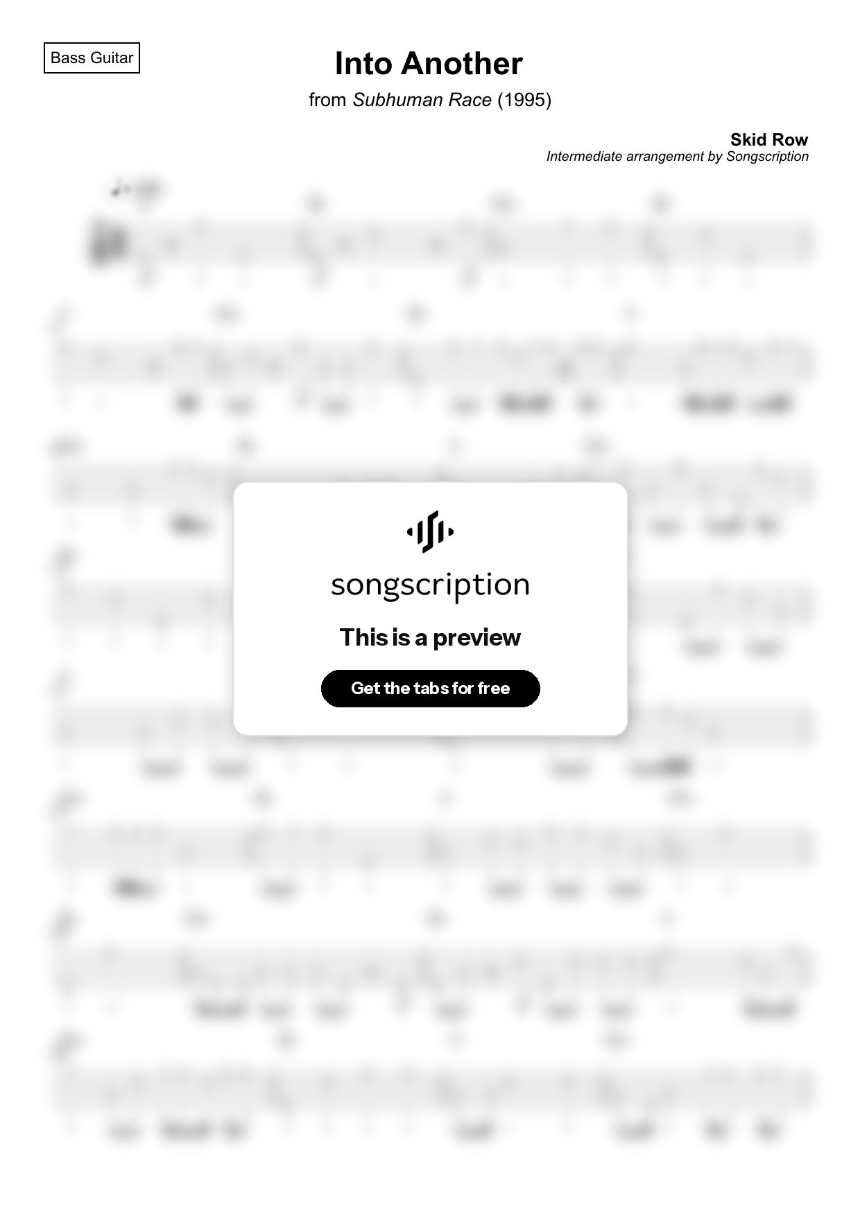 Intermediate Bass Guitar Tabs for "Into Another" by Skid Row
