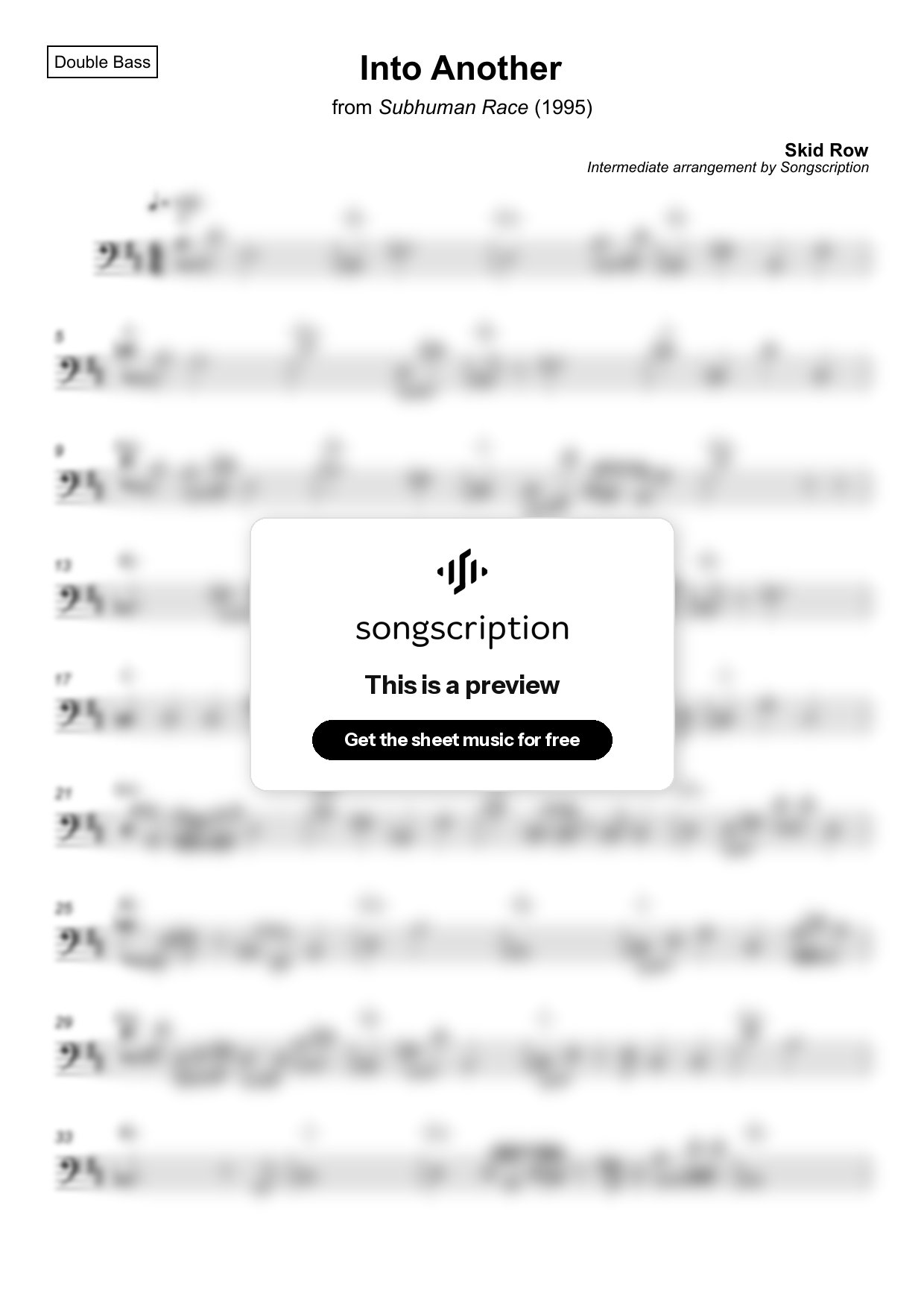 Intermediate Double Bass Sheet Music for "Into Another" by Skid Row