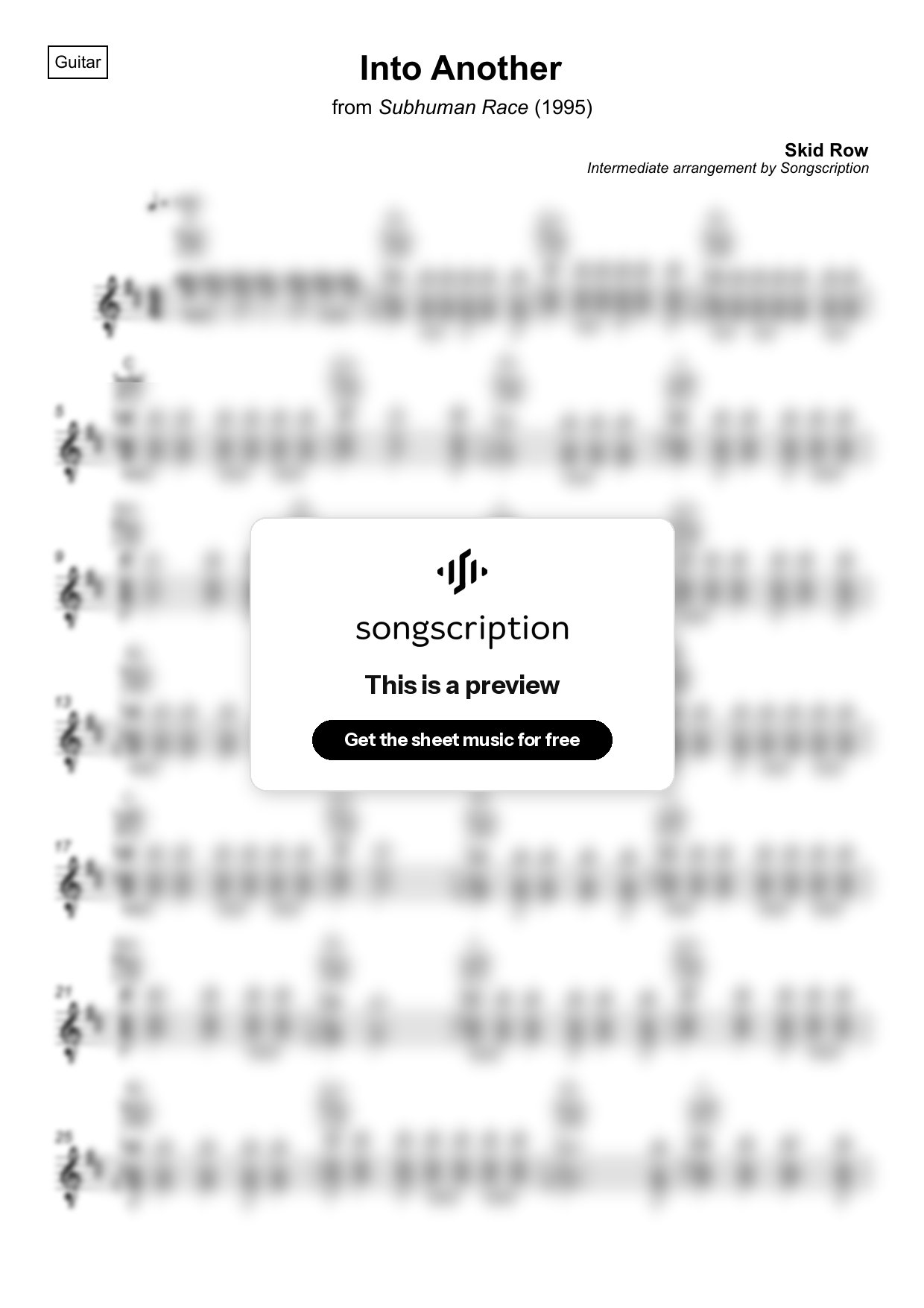 Intermediate Acoustic Guitar Sheet Music for "Into Another" by Skid Row