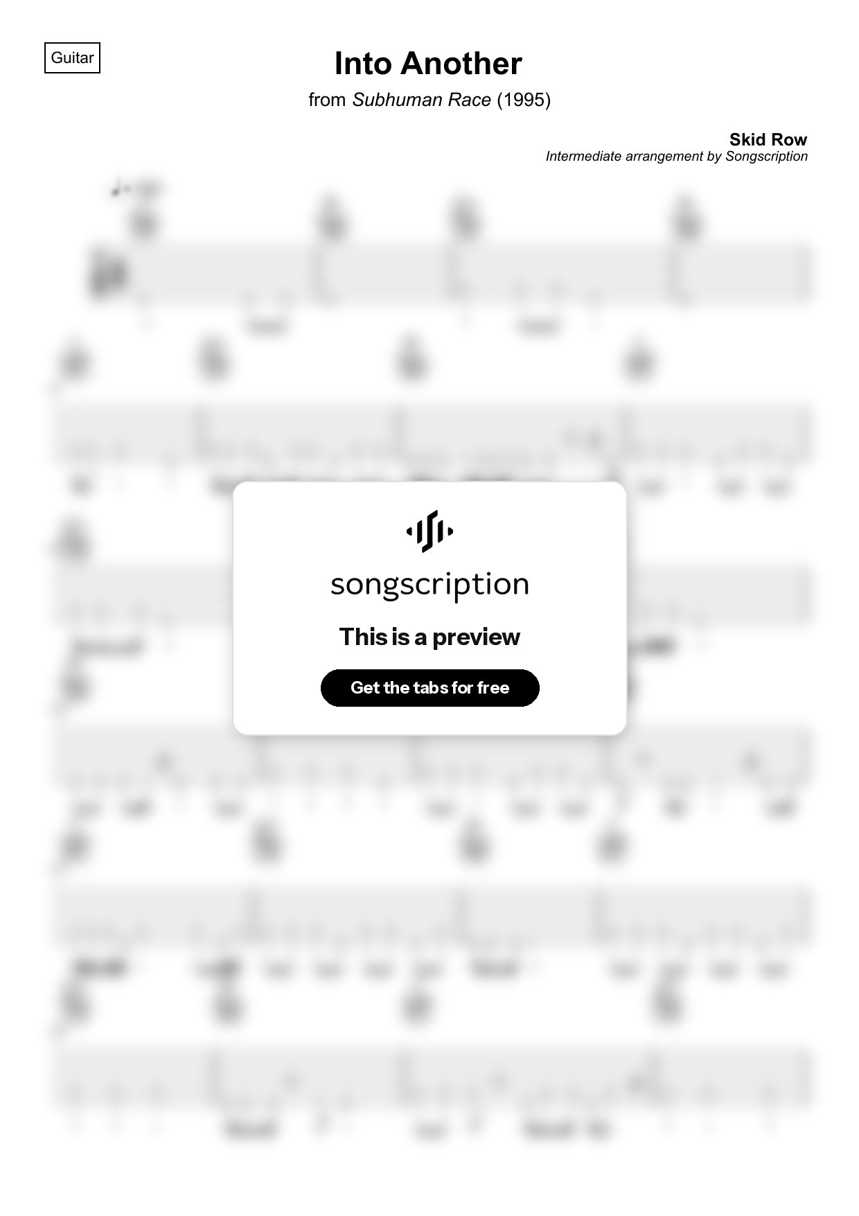 Intermediate Acoustic Guitar Tabs for "Into Another" by Skid Row