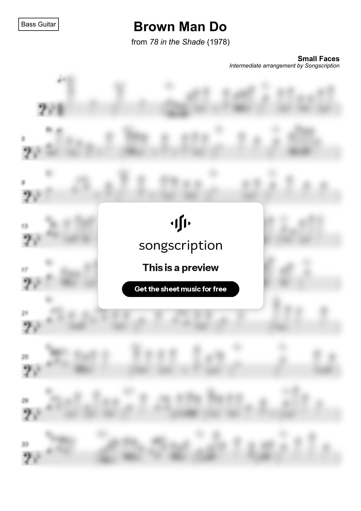 Intermediate Bass Guitar Sheet Music for "Brown Man Do" by Small Faces