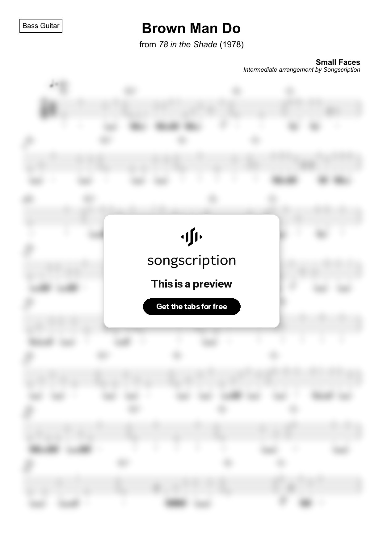 Intermediate Bass Guitar Tabs for "Brown Man Do" by Small Faces
