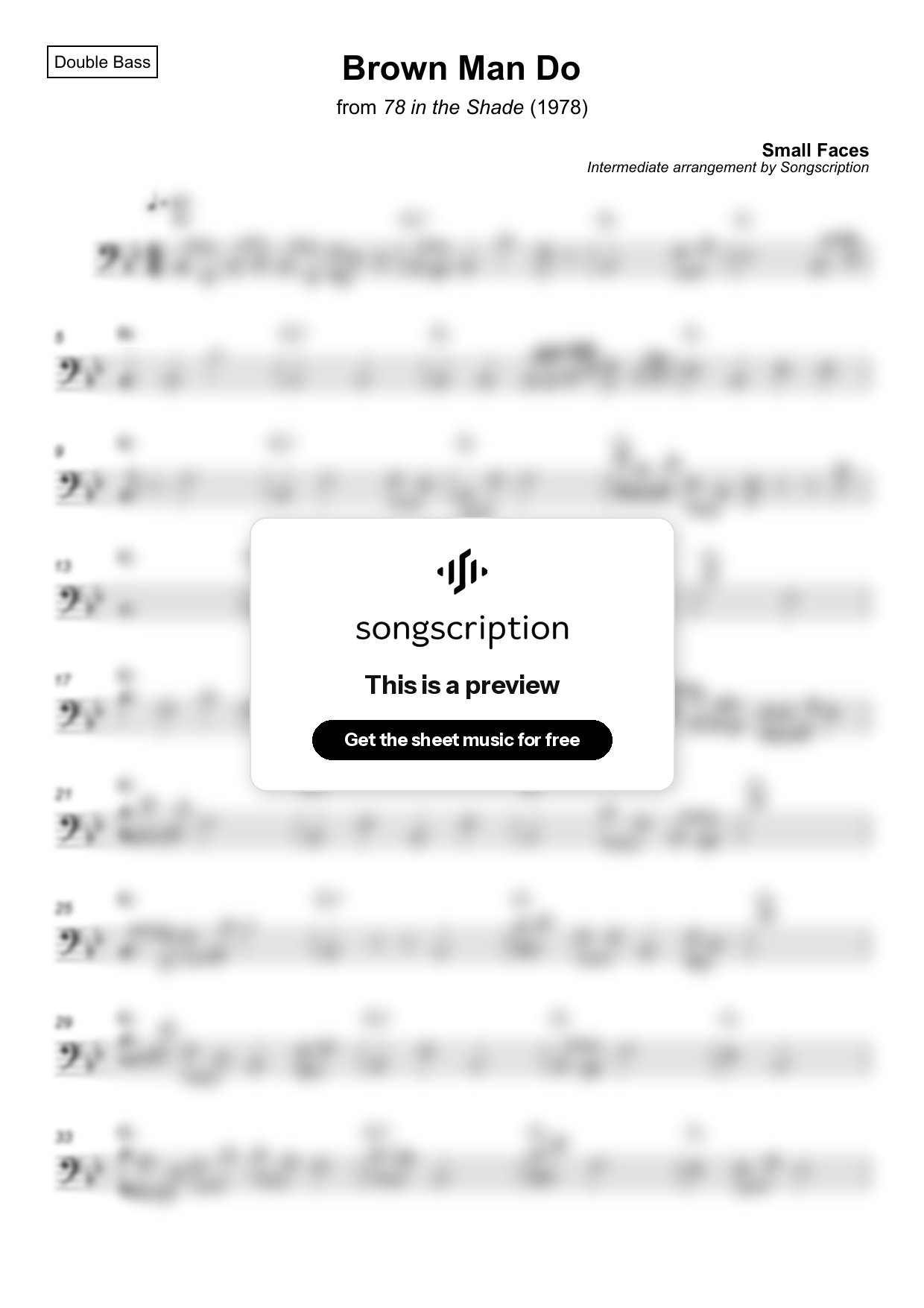 Intermediate Double Bass Sheet Music for "Brown Man Do" by Small Faces
