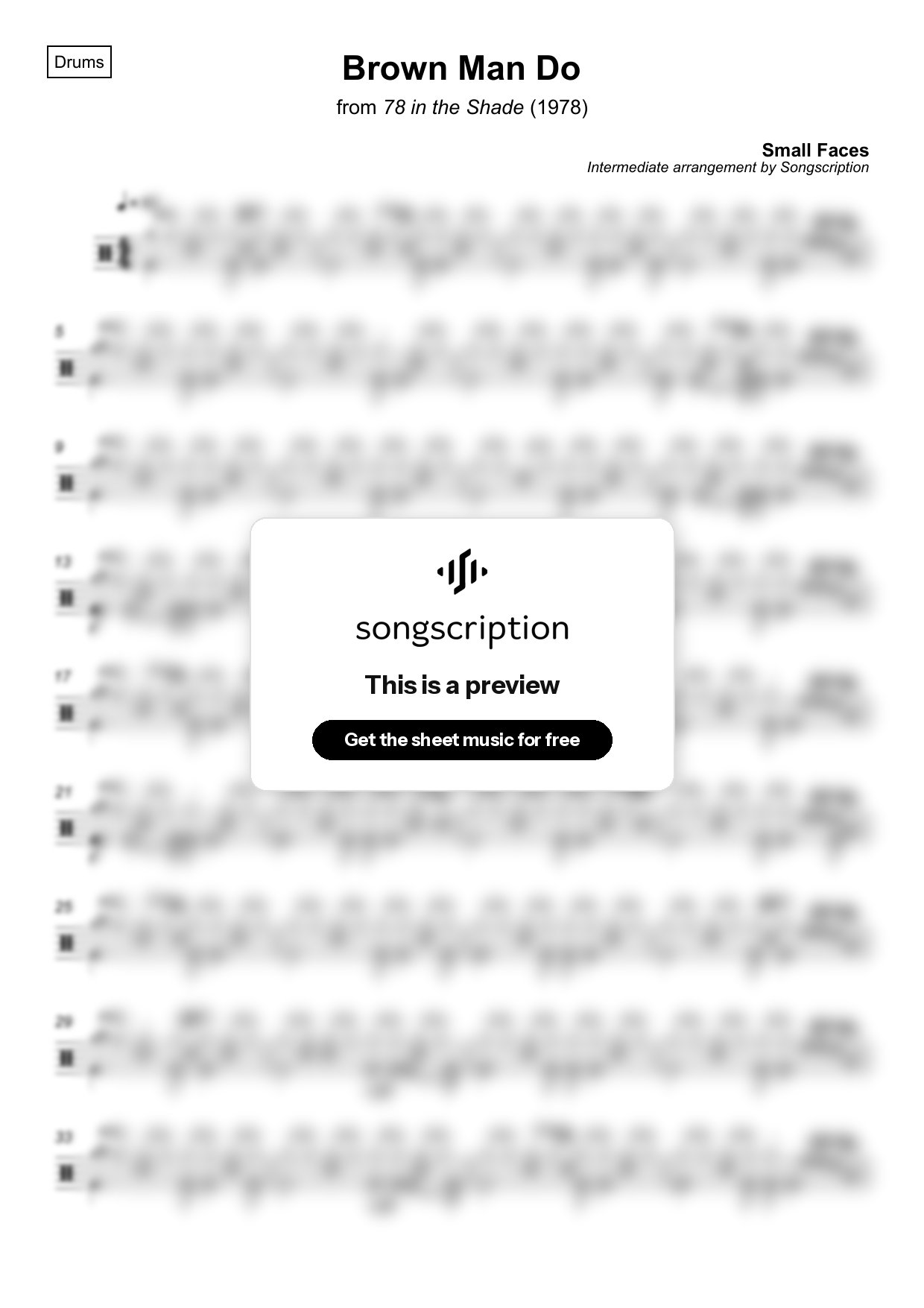 Intermediate Drums Sheet Music for "Brown Man Do" by Small Faces
