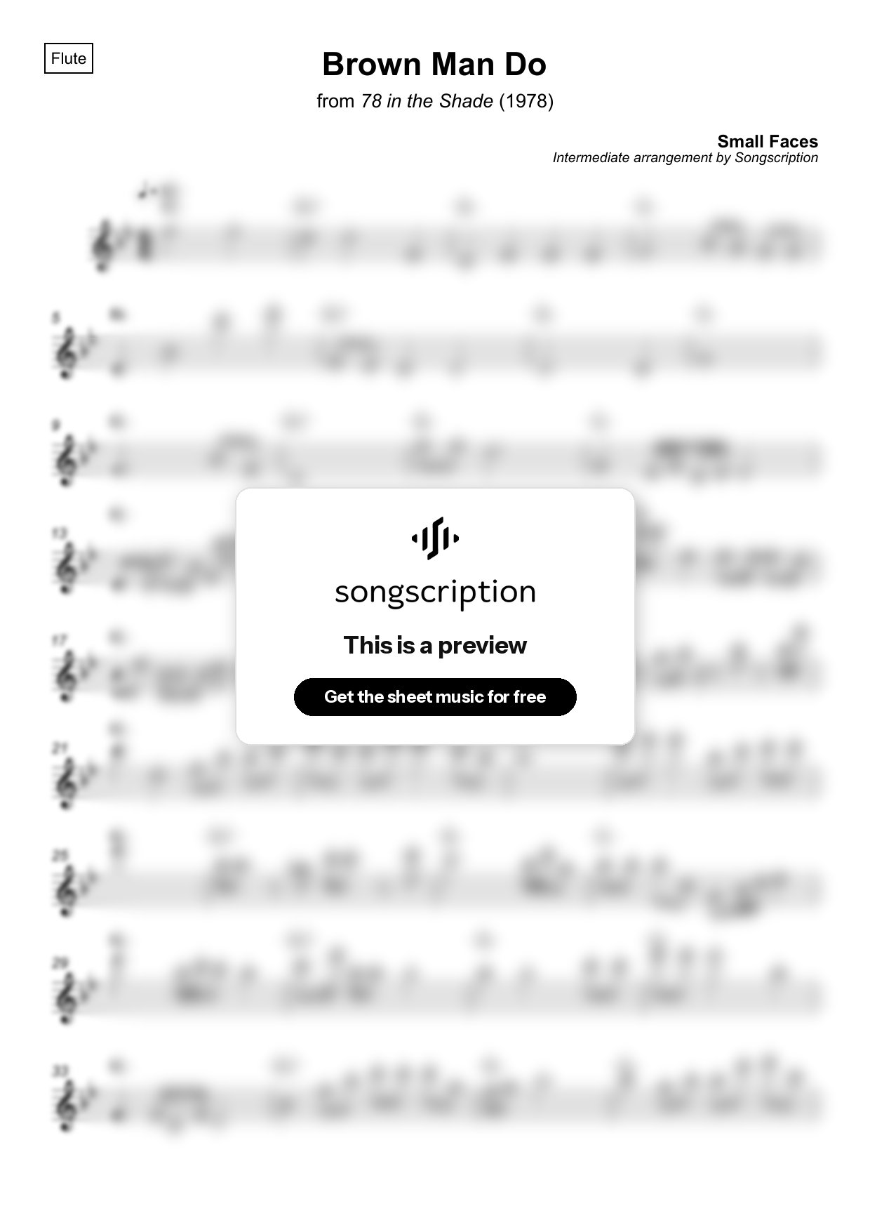 Intermediate Flute Sheet Music for "Brown Man Do" by Small Faces