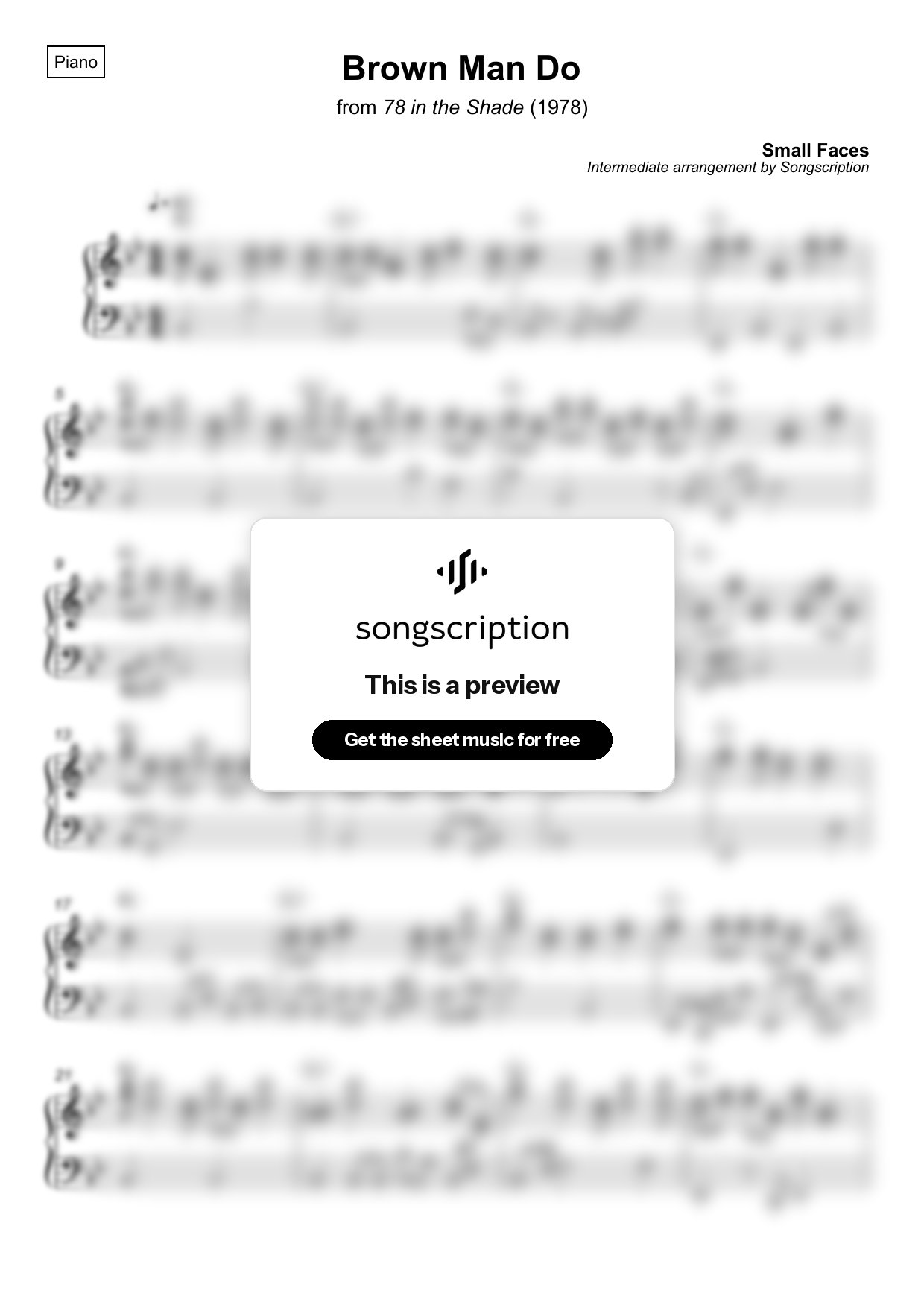 Intermediate Piano Sheet Music for "Brown Man Do" by Small Faces