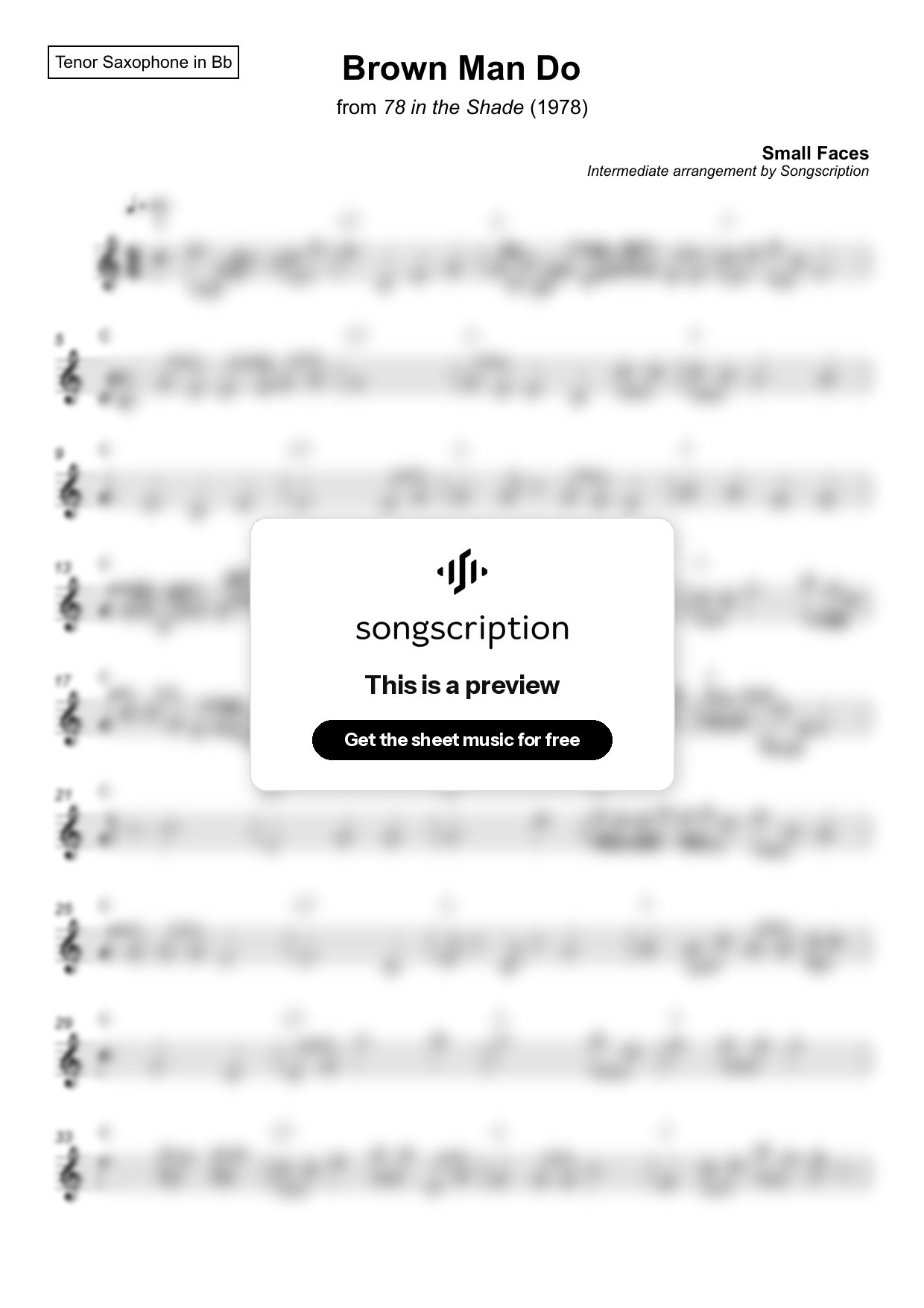 Intermediate Tenor Sax Sheet Music for "Brown Man Do" by Small Faces