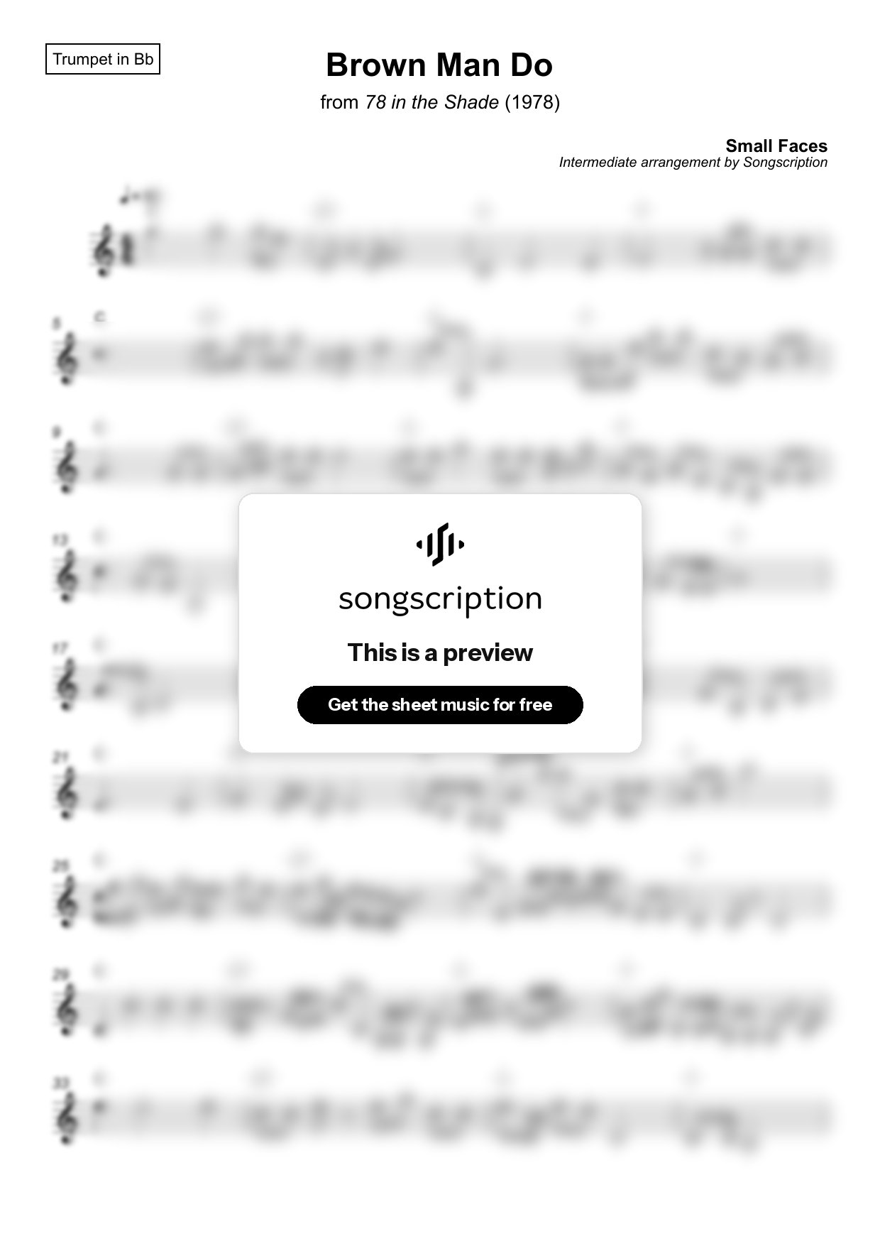 Intermediate Trumpet Sheet Music for "Brown Man Do" by Small Faces