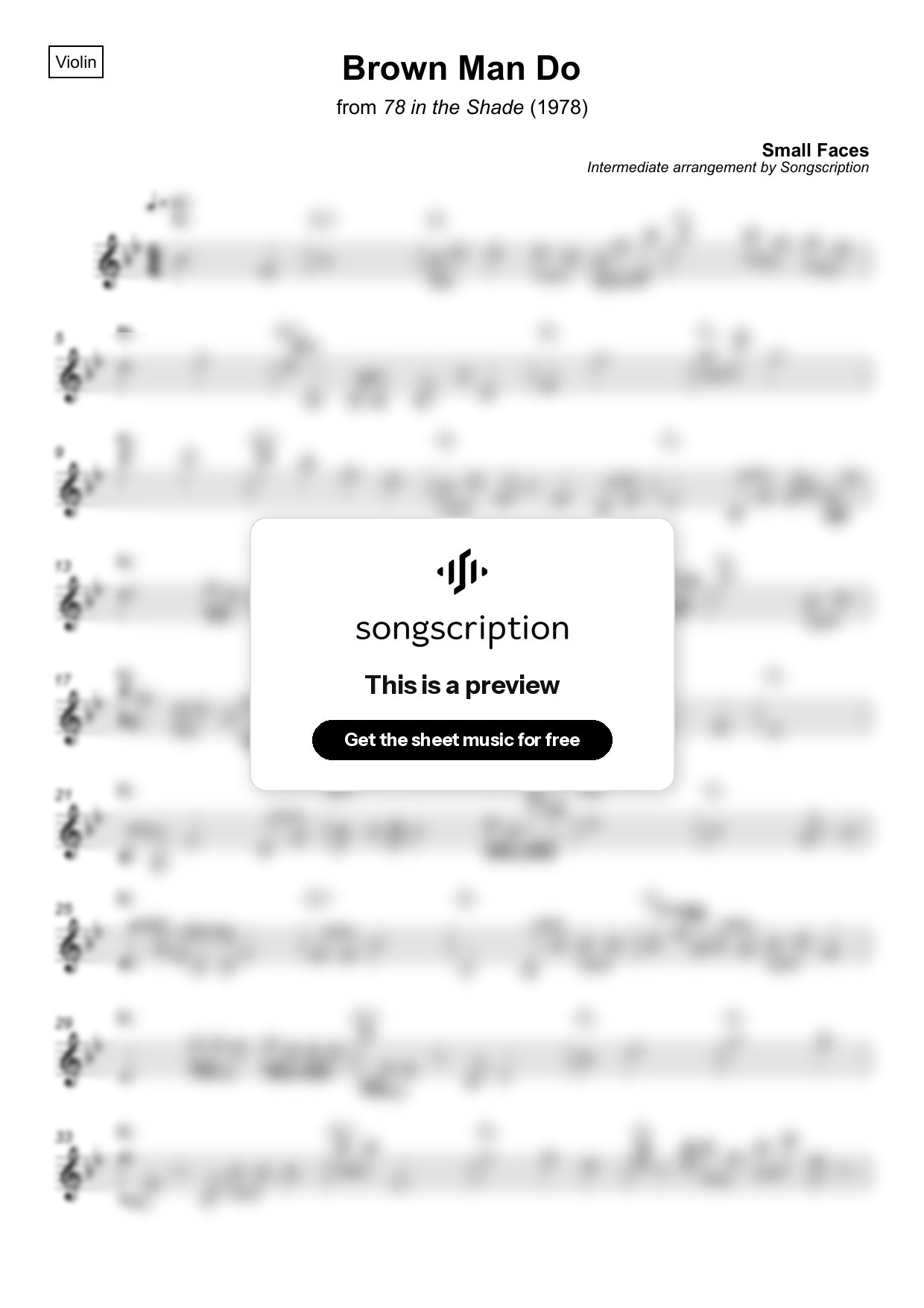 Intermediate Violin Sheet Music for "Brown Man Do" by Small Faces