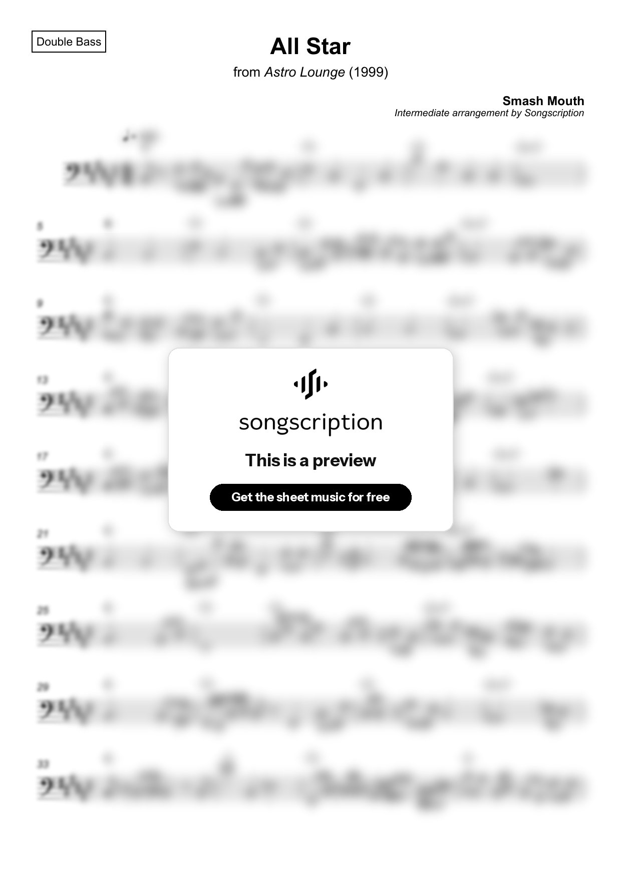 Intermediate Double Bass Sheet Music for "All Star" by Smash Mouth