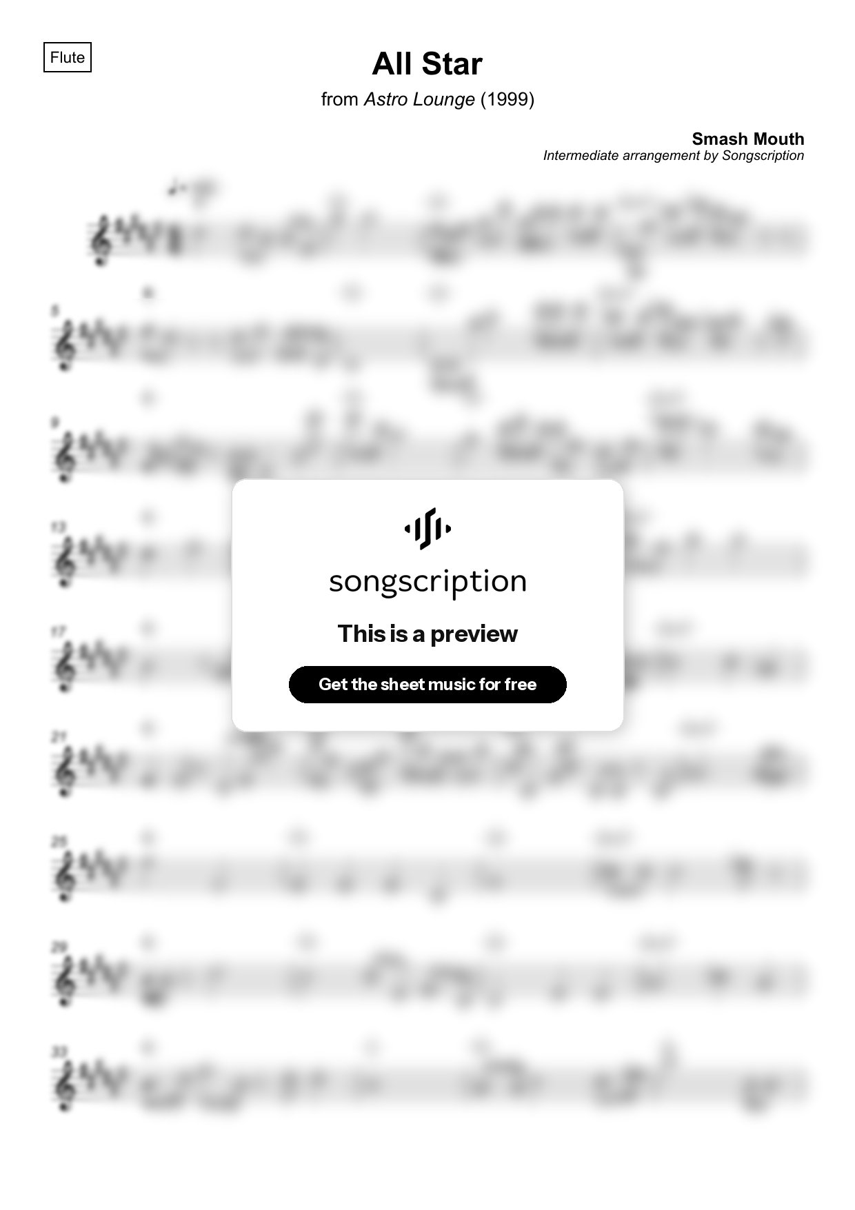 Intermediate Flute Sheet Music for "All Star" by Smash Mouth
